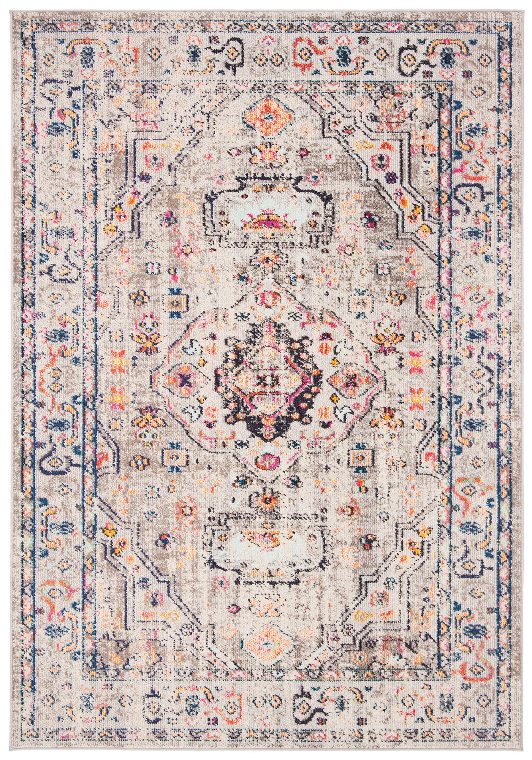 SAFAVIEH Tapis Traditionnel pour Salon, Salle à Manger, Chambre à Coucher - Madison Collection, Tapis à Poil Court, Gris et Bleu, 122 X 183 cm