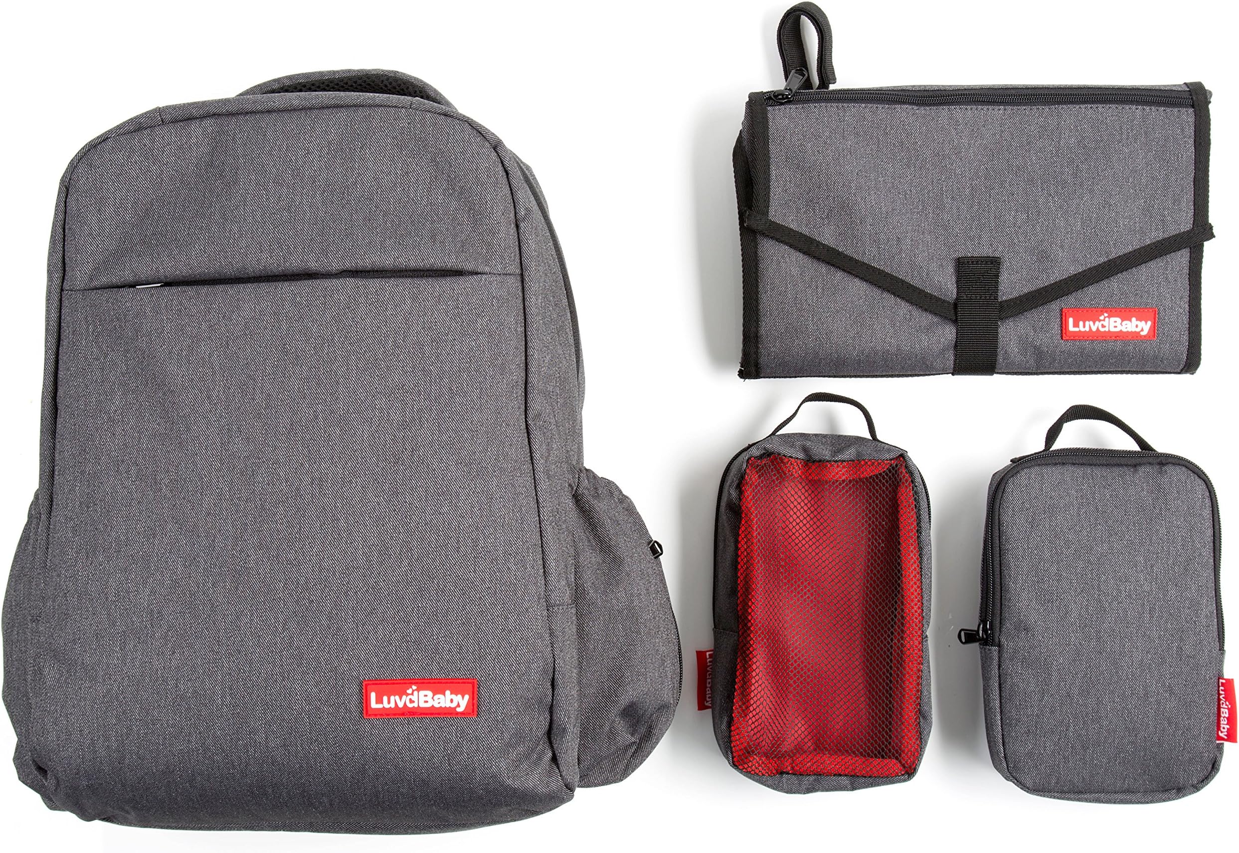 Premium Changing Bag Backpack - 2-in-1 Nappy Changing Bag with Portable Travel Changing Mat Clutch Bag - Strong YKK Zippers - 2 Bonus Mini Bags Included - LT Style - Denim Colour