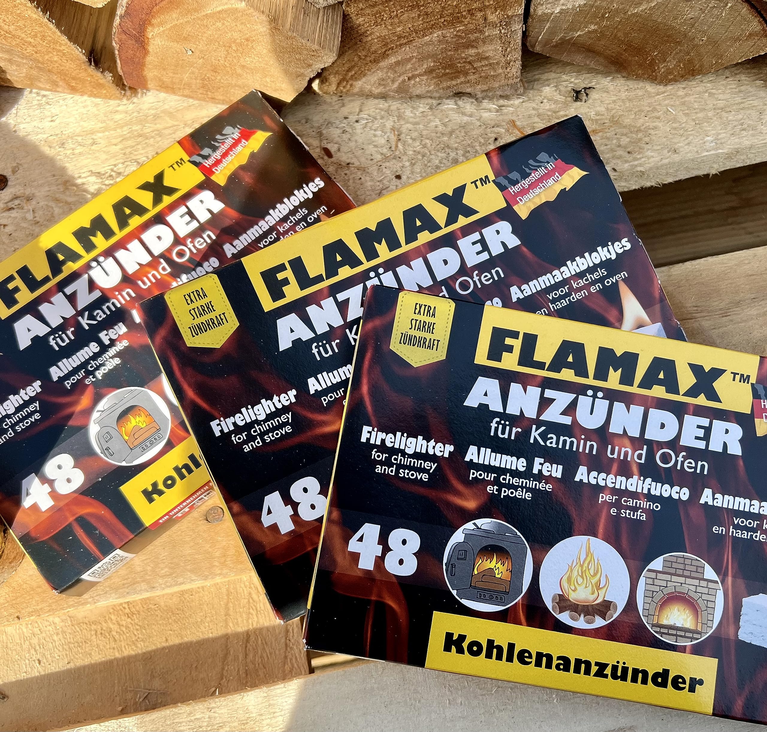 720x Kohleanzünder Anzündwürfel Grillanzünder Kaminanzünder 15x 48er Ofenanzünder Feueranzünder für Ofen Kamin Kohlenanzünder Anzünder Würfel Anzündwolle, Set Flamax Anmachwürfel + 1 KOVA Bildmagnet
