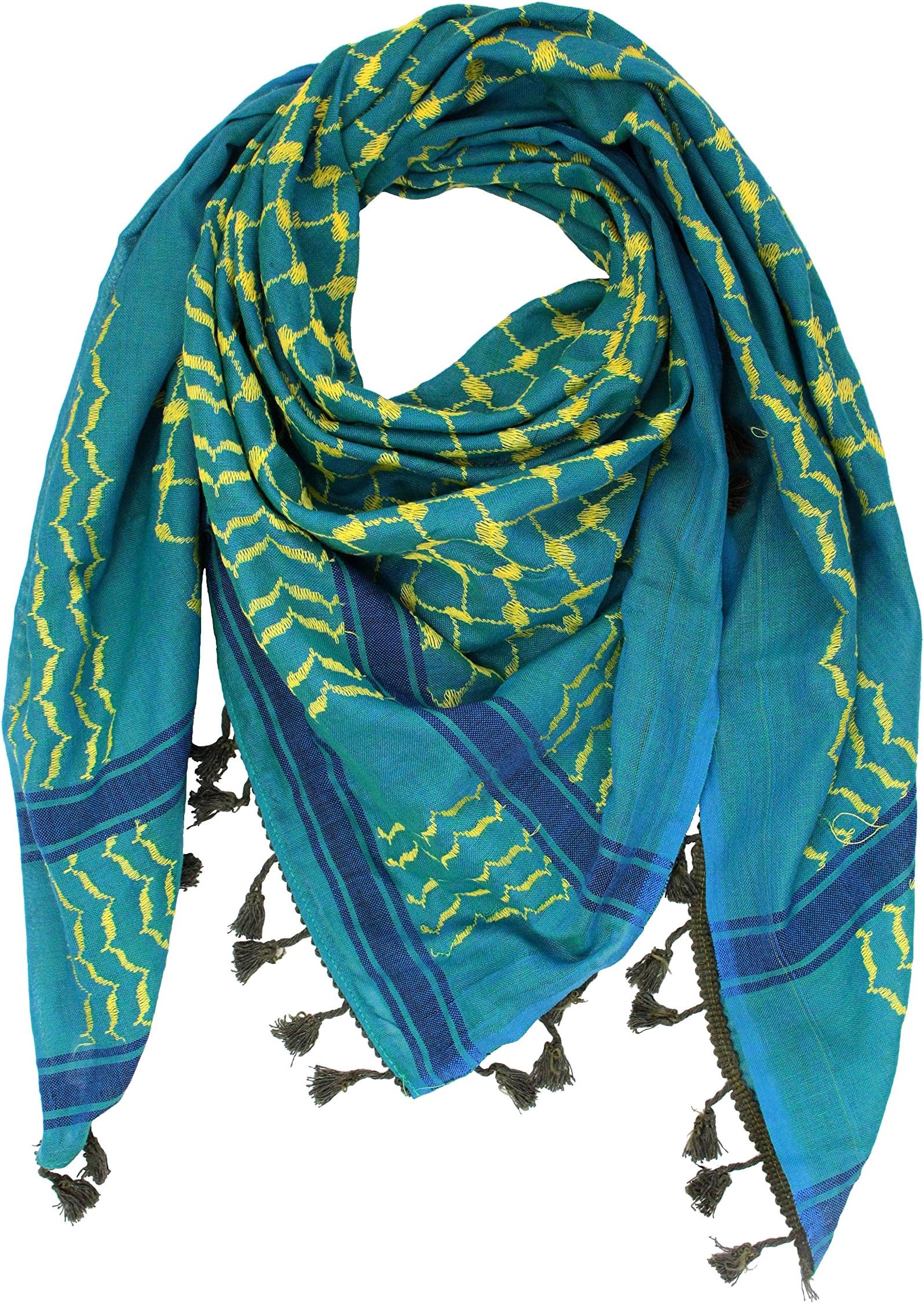 Hirbawi Kufiya Original Men's Arab Scarf One Size Yellow on Turquoise