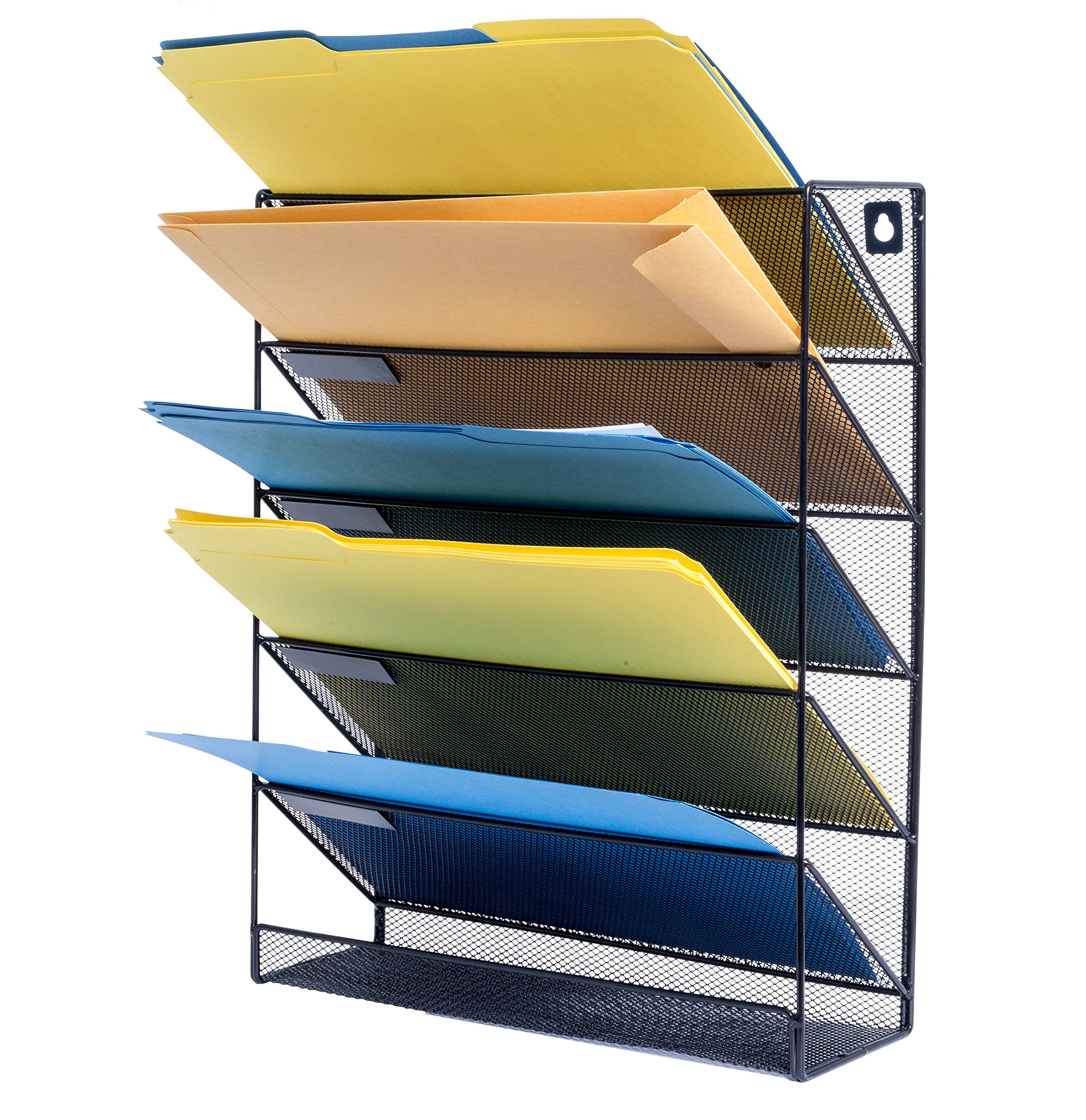 Blue Summit Supplies 5 Tray Wall File Organizer, Metal Mesh Organizer with 5 Trays, Perfect for Sorting Incoming Mail, Storing Important Letter Files, Folders, Papers, Books, Binders, and More