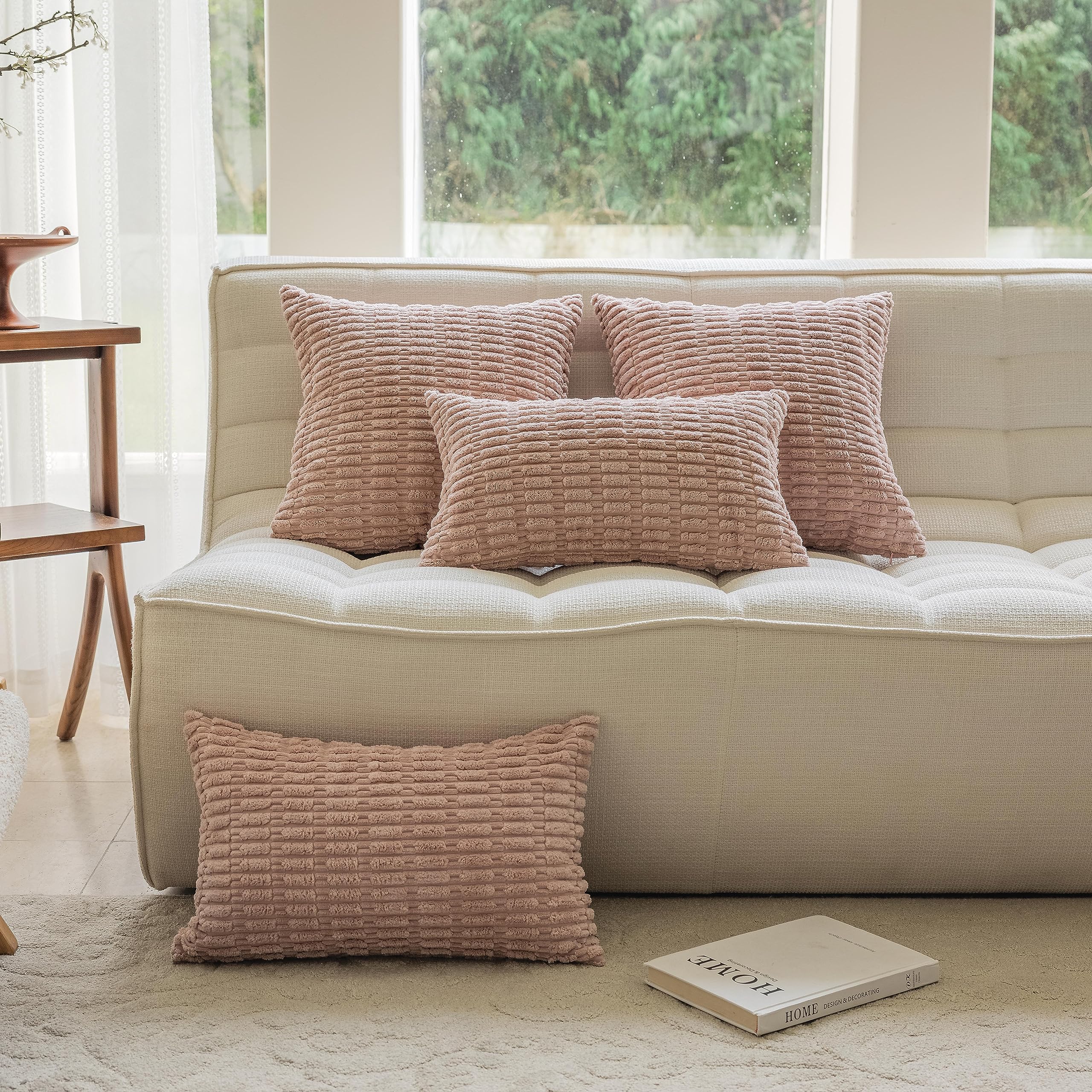 Home Brilliant Light Pink Cushion Covers 60x60 Decoration Extra Large Euro Shams for Sofa Bed Cute Corduroy 60x60 Cushion Cover Wedding Decor Set of 2 - Image 2
