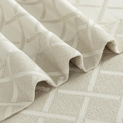 Miniatura 10 de Panel de cortina jacquard con patrón de diamante y ojales en la parte superior, filtrado de luz, para dormitoriosala de estar, beige, 50 x 95