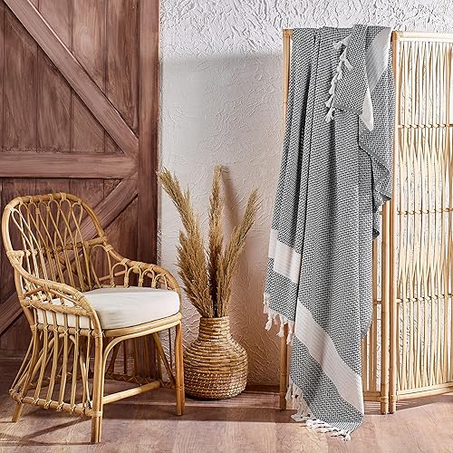 Miniatura 3 de Manta vintage bohemia rústica 100% algodón súper suave de 88 x 90 pulgadas (88.6 in x 90.6 in), tamaño Queen, manta de muselina turca para adultos,