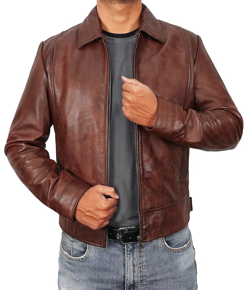 ジャケット・アウター Nolley's Lamb Leather Jacket Brown Black Leather Jacket for Men - Slim Fit Lambskin Leather
