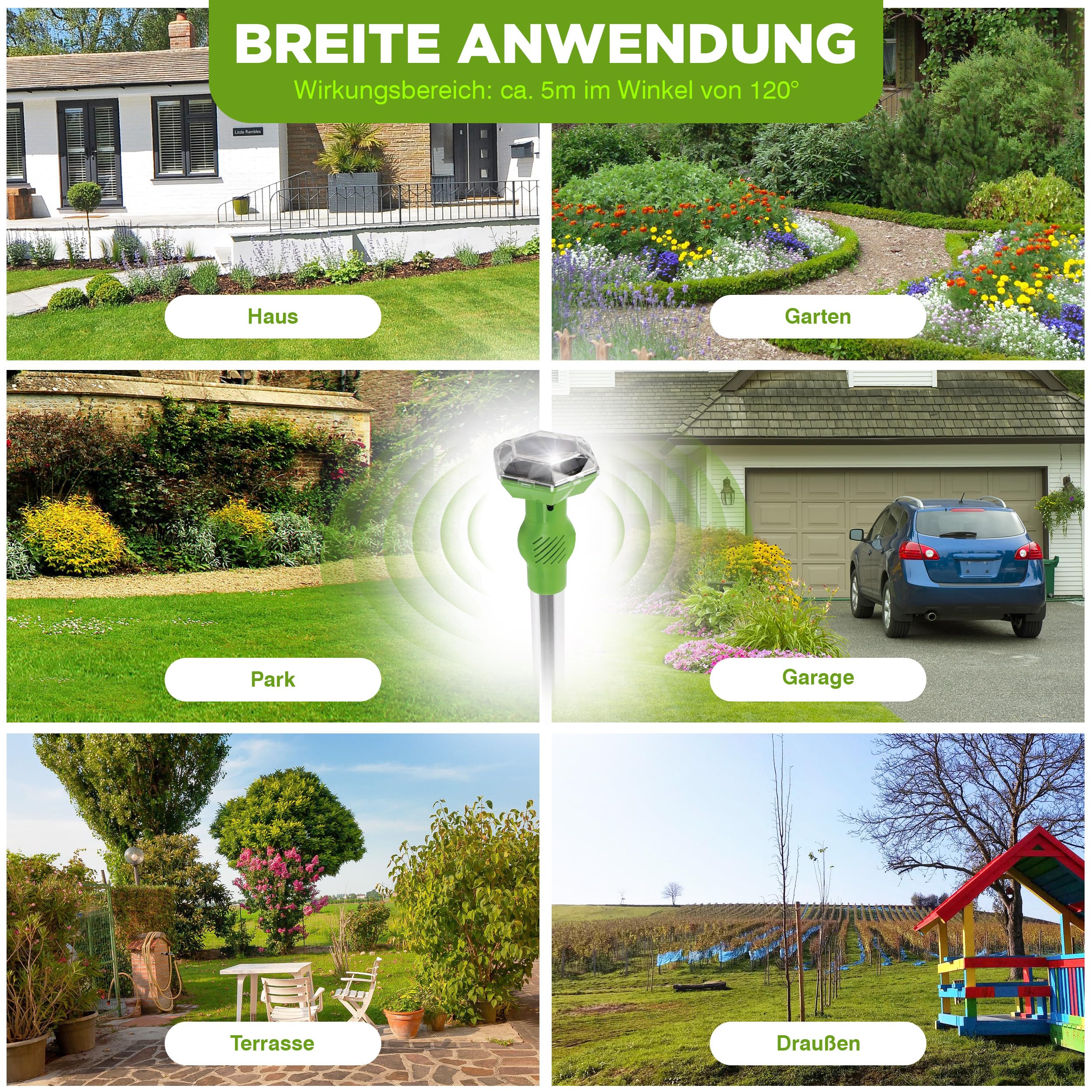 ISOTRONIC Solar Tiervertreiber zur Abwehr von Katzen, Hunden, Füchsen & Waschbären – Ultraschall Katzenschreck für den Garten – Hundeschreck mit 40m² Wirkungsbereich (4 Stück)