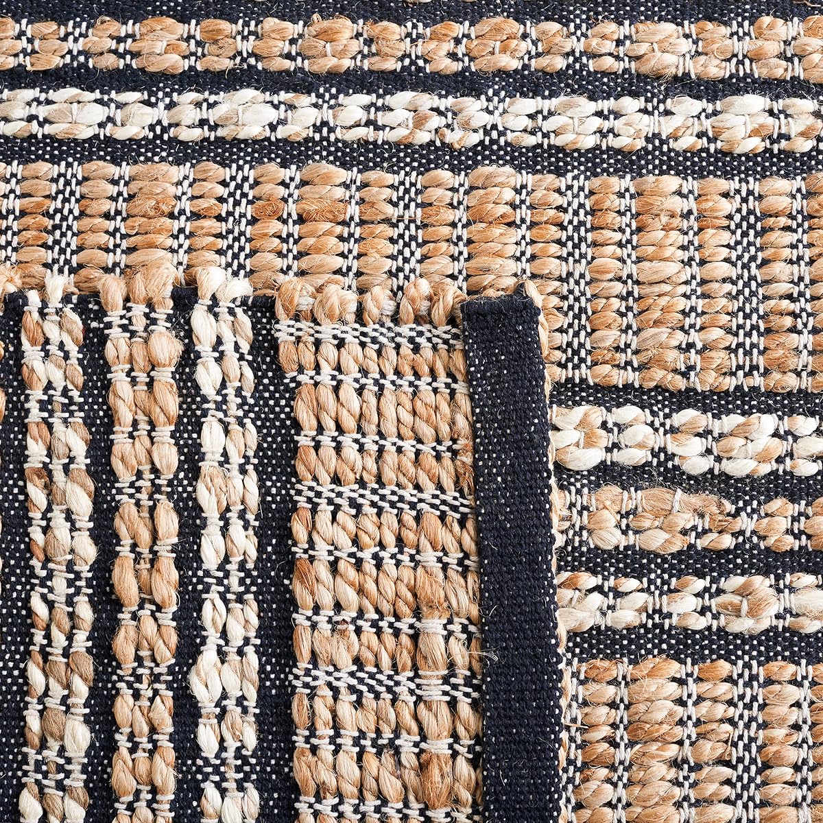 Jute Area Rug, Slub Textured Modern Bohemian Stripe view 4