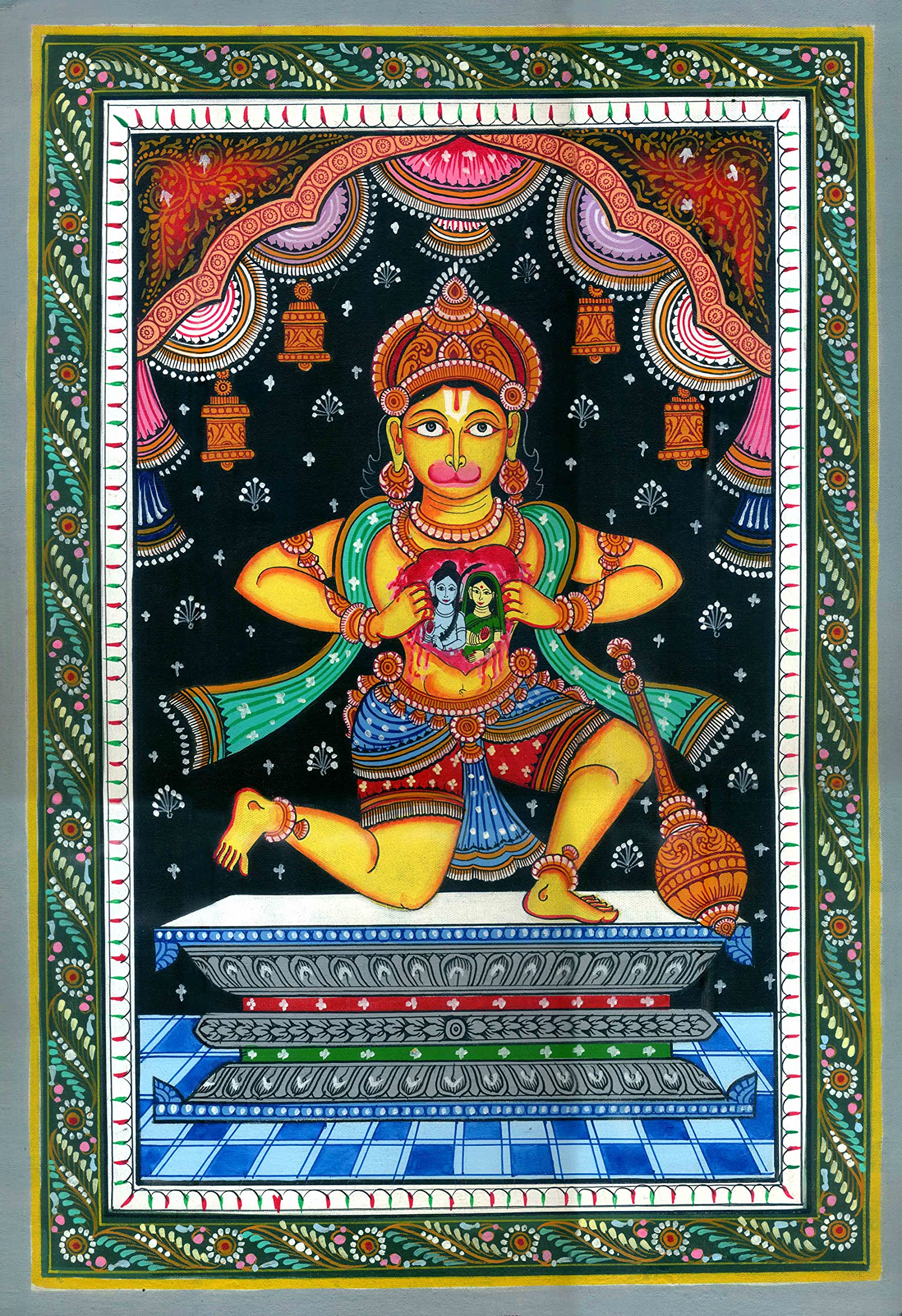 Aquarelle Hanuman Rama et Sita art Patti pour créer un espace zen de méditation