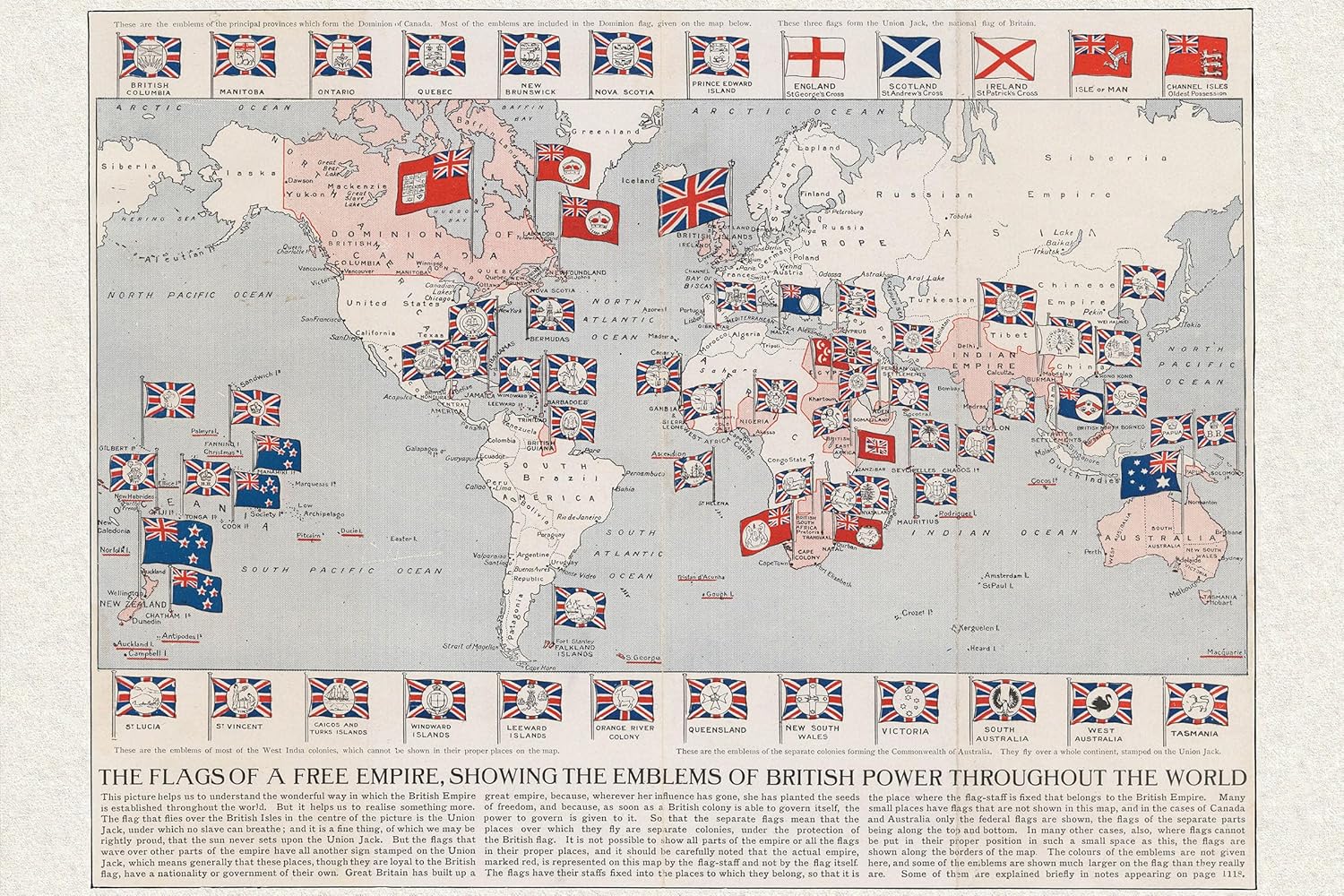 History Prints Flags of A Free Empire Emblems of British Power 1910 - Print Only - 24 x 36 inches