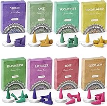 LA BELLEFÉE Incense Cones 120 Pcs with Incense Holder, Incense Cones Mixed Natural Scents Sandalwood Lavender Rose Sage Cinnamon Eucalyptus Rainforest Violet, 8 Assorted Boxes