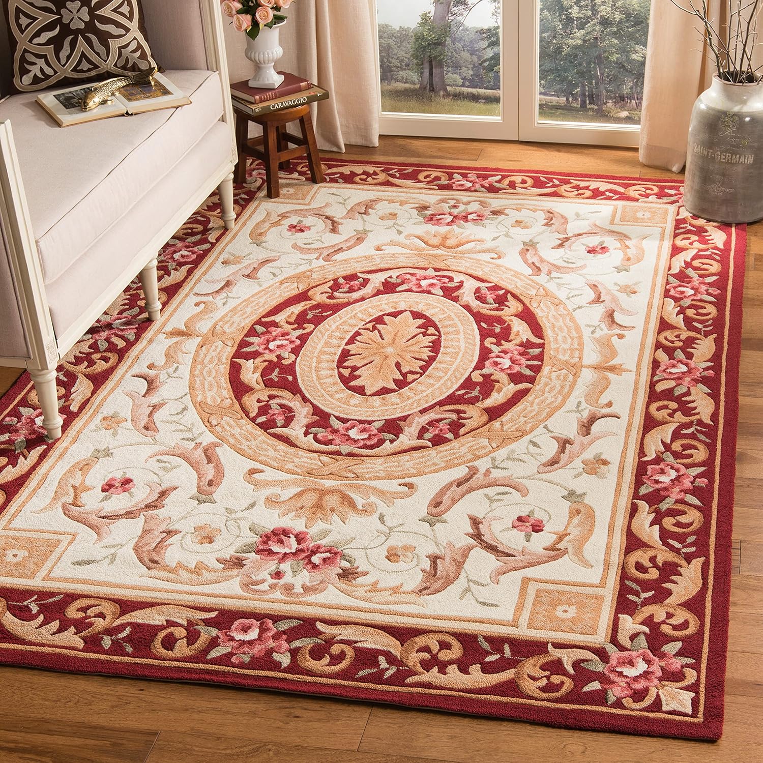 SAFAVIEH Easy Care Collection 2' x 3' Ivory / Burgundy EZC472A Hand-Hooked Accent Rug