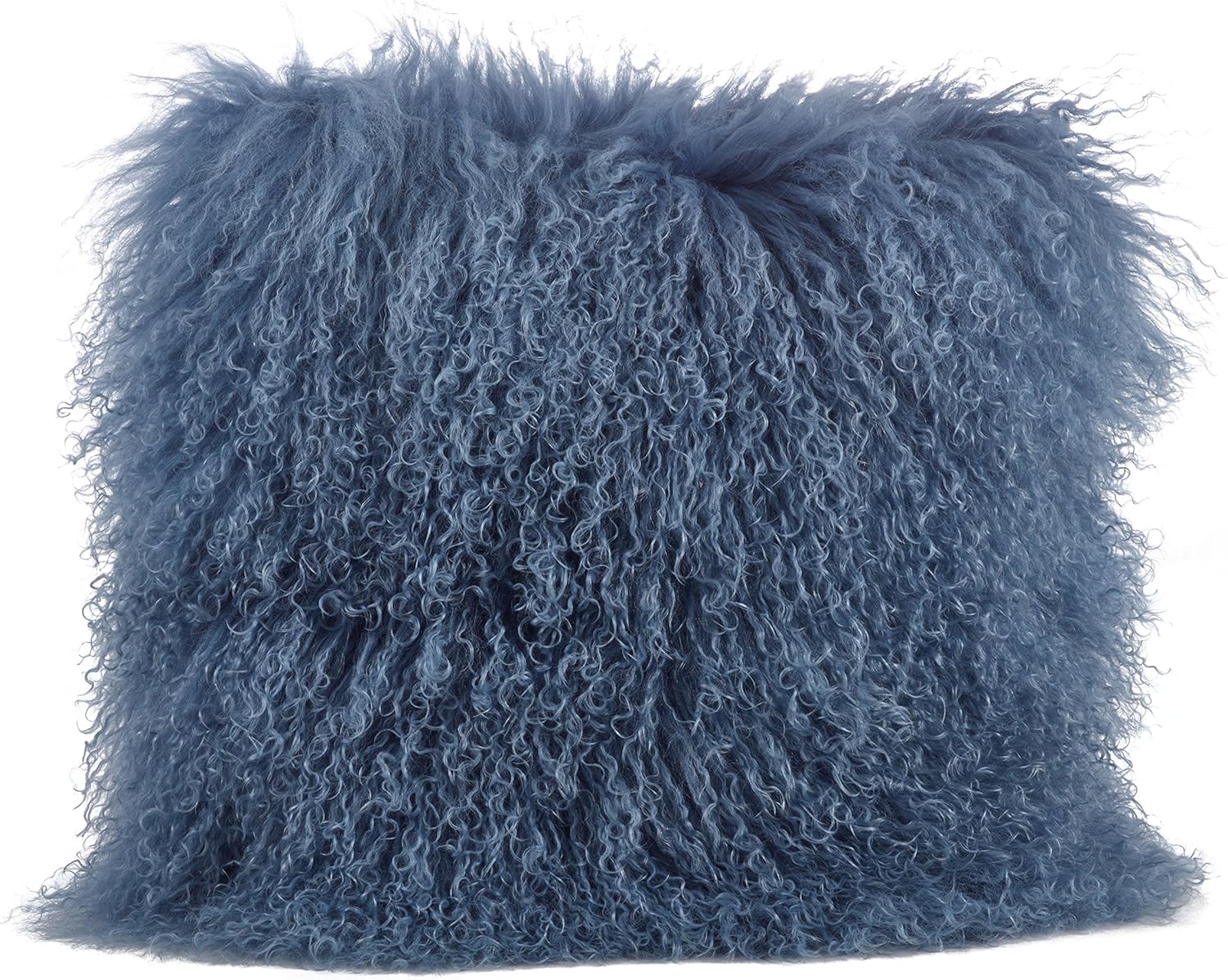SARO LIFESTYLE 100% Wool Mongolian Lamb Fur Throw Pillow with Poly Filling, 20", Blue-Grey Blue-grey 20"