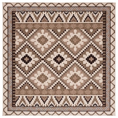 Washable Rug Outdoor Veranda Collection - 6'7" Square, Cream &