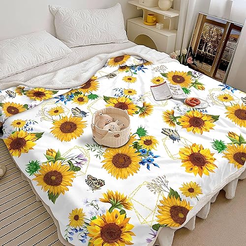 Miniatura 4 de Manta de girasol, regalos de girasol para mujer, manta de regalo de girasol, decoración de ropa de cama blanca, decoración de cosas de girasol,