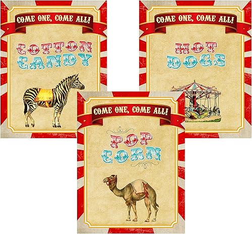 Suministros para fiestas con temática de circo retro, decoración de cumpleaños, carnaval, letreros de comida (letreros de decoración de alimentos)