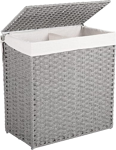 BIRDROCK HOME Cesta de lavandería delgada de 22 pulgadas con bolsa extraíble  Gris  Tejido a mano  Cesta de ropa plegable compacta  Ratán de