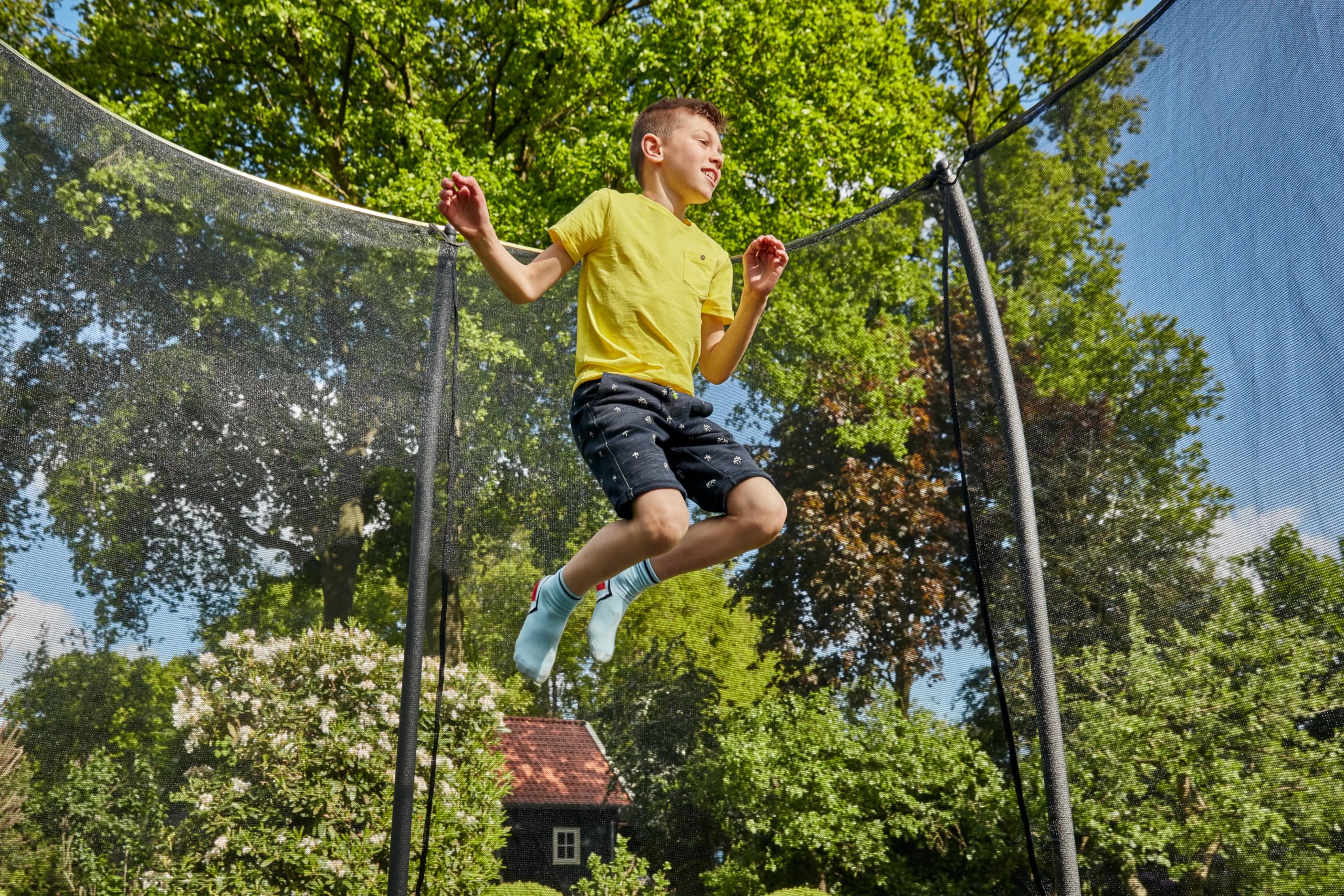 Salta Comfort Edition Trampoline d'extérieur, 214 x 153/305 x 214/366 x 244 cm, certifié TÜV, Noir/Vert/Rose, kit avec Tapis de Saut, Filet de sécurité, Ressorts galvanisés, Housse de Bord