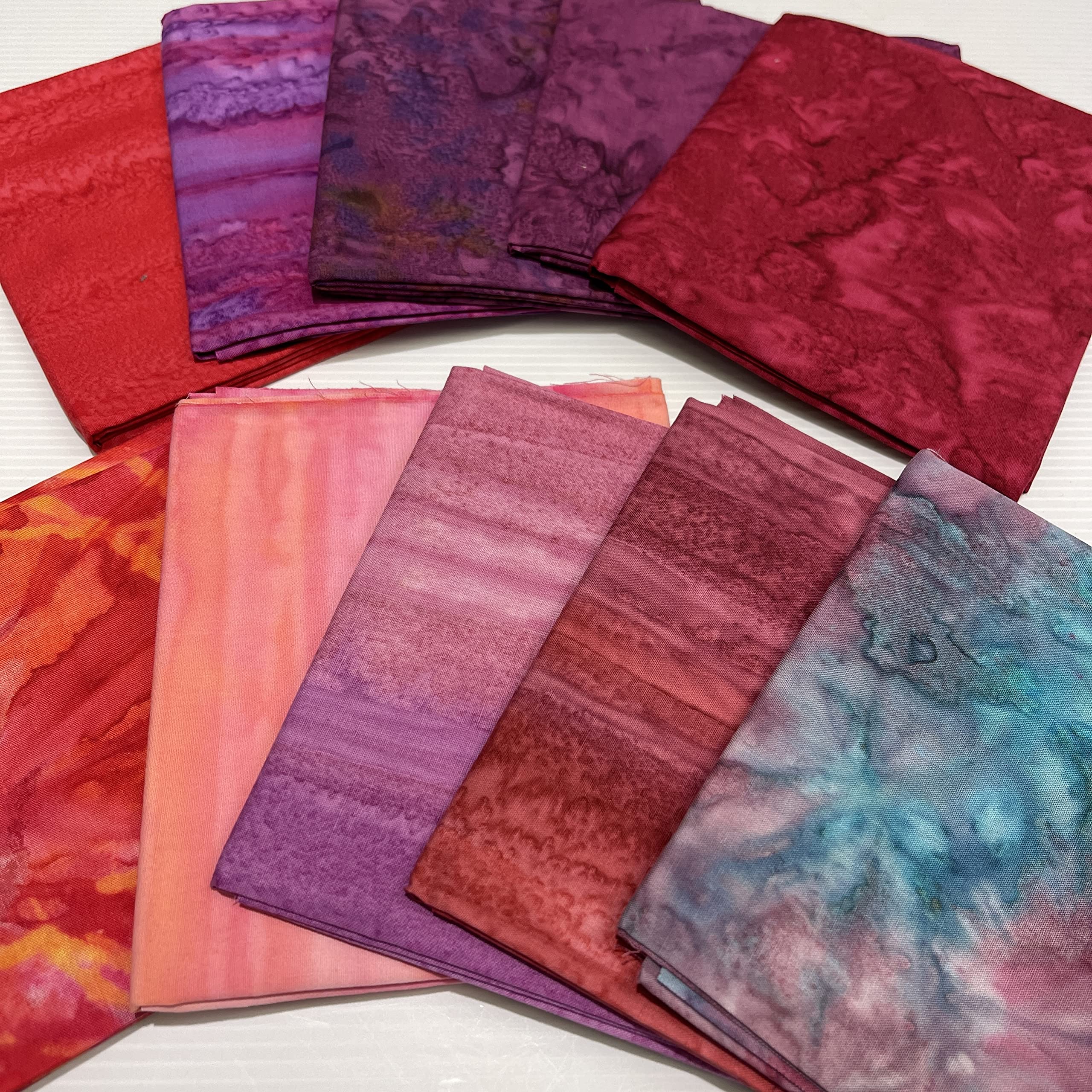 Bali Batik 100% Cotton Fabric Indonesian 10pcs 50cm x 50cm Hand Dyed Fat Quarter Bundle Pack Sewing Quilting Crafting Patchwork (Pack Z)