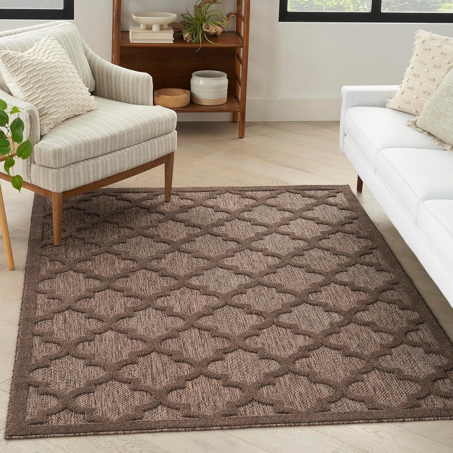 Nourison Easy Care Indoor/Outdoor Brown 5′ x 7′ Area Rug, Easy Cleaning, Non Shedding, Bed Room, Living Room, Dining Room, Backyard, Deck, Patio (5×7) Nourison Easy Care Indoor/Outdoor Brown 5′ x 7′ Area Rug, Easy Cleaning, Non Shedding, Bed Room, Living Room, Dining Room, Backyard, Deck, Patio (5×7)