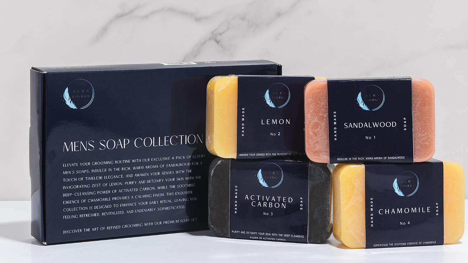 Aura Naturals Mens Soap Bar Pack of 4 - Sandalwood, Lemon