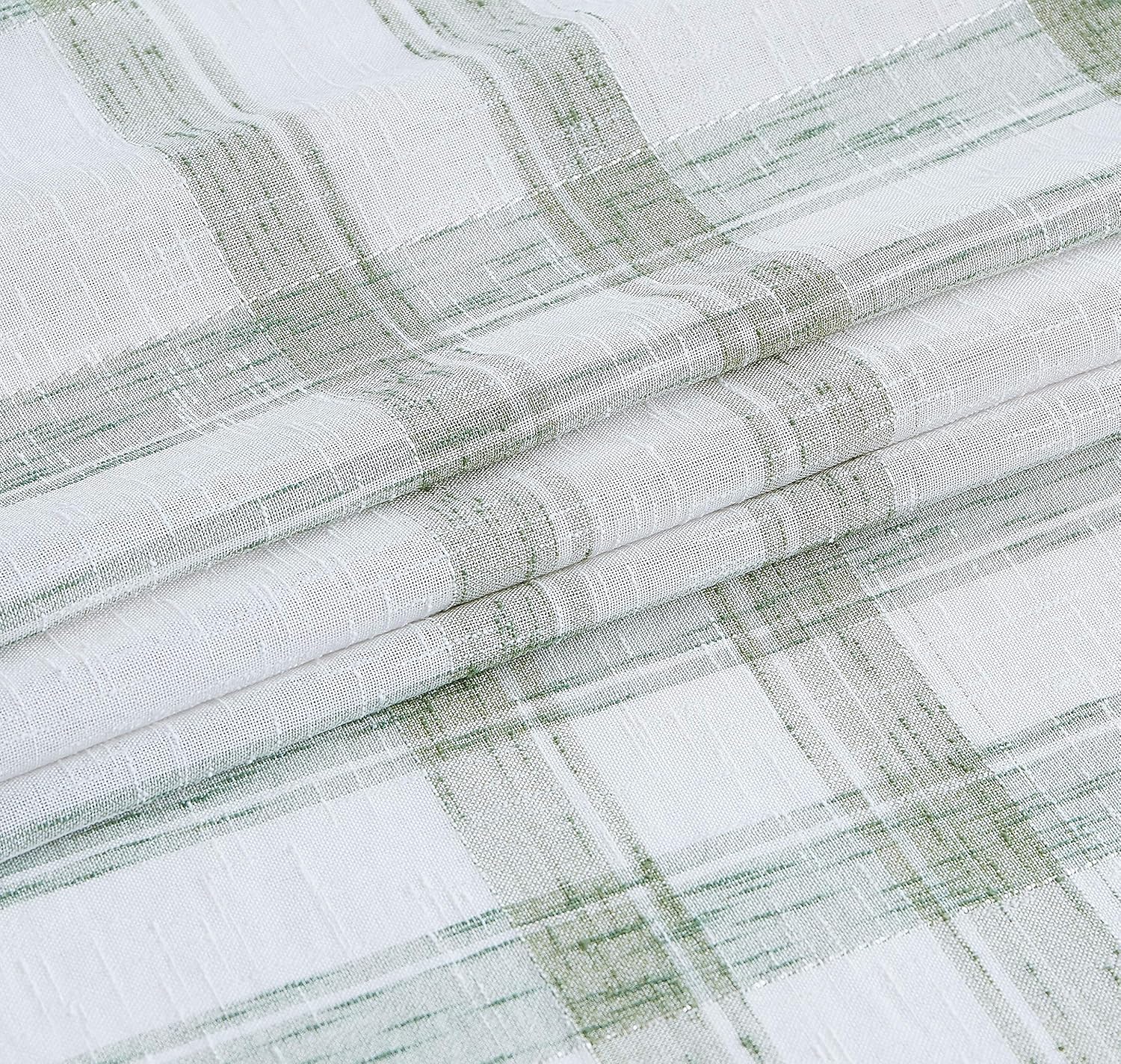 White Green Geometric Window Curtain Panel Pairs 84" Long for Living Room Linen Blend Semi Sheers Grommets Top Rustic Farmhouse Style Window Treatment Drape Sets for Bedroom 54"x84"x2, Sage/White