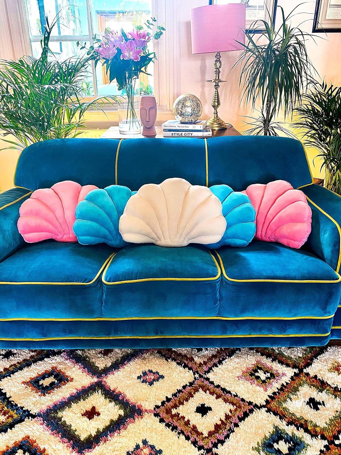 Light Blue Throw Pillows. Shell Pillow Shaped. Decorative Seashell Pillows for Bed or Couch. Perfect Coastal Throw Pillows for Beach Home Decor. Pair with Other Deco Sea Shell Shaped Pillows
