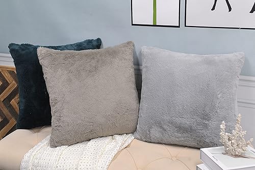 Miniatura 58 de Juego de 2 fundas de almohada de piel sintética de conejo de 20 x 20 pulgadas, fundas de almohada cuadradas decorativas de felpa peludas acogedoras