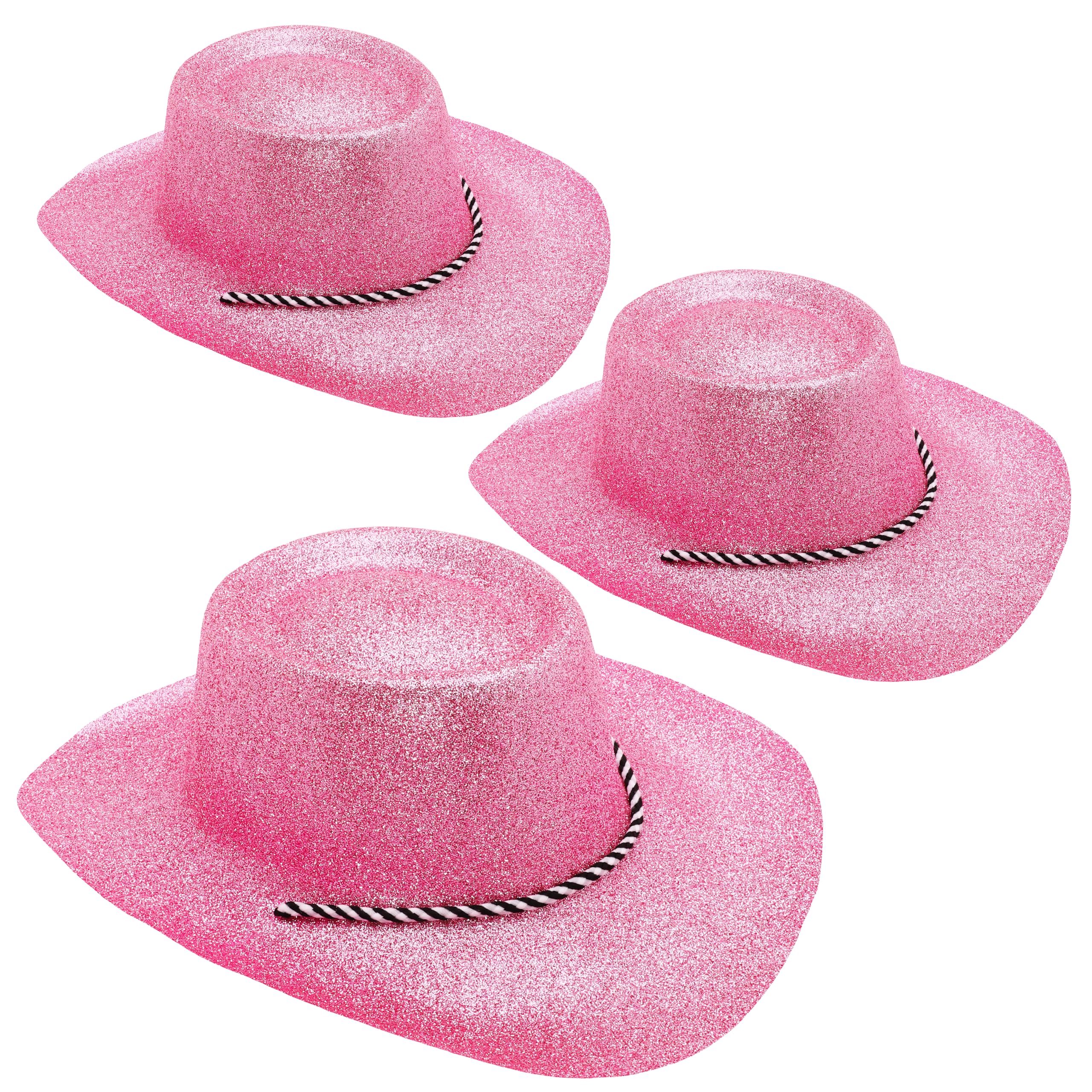 Toyland® Paquete de 3 sombreros de vaquero con purpurina de 34 cm (13 pulgadas) - Accesorios para festivales, conciertos, disfraces y despedidas de soltera - 10 colores disponibles
