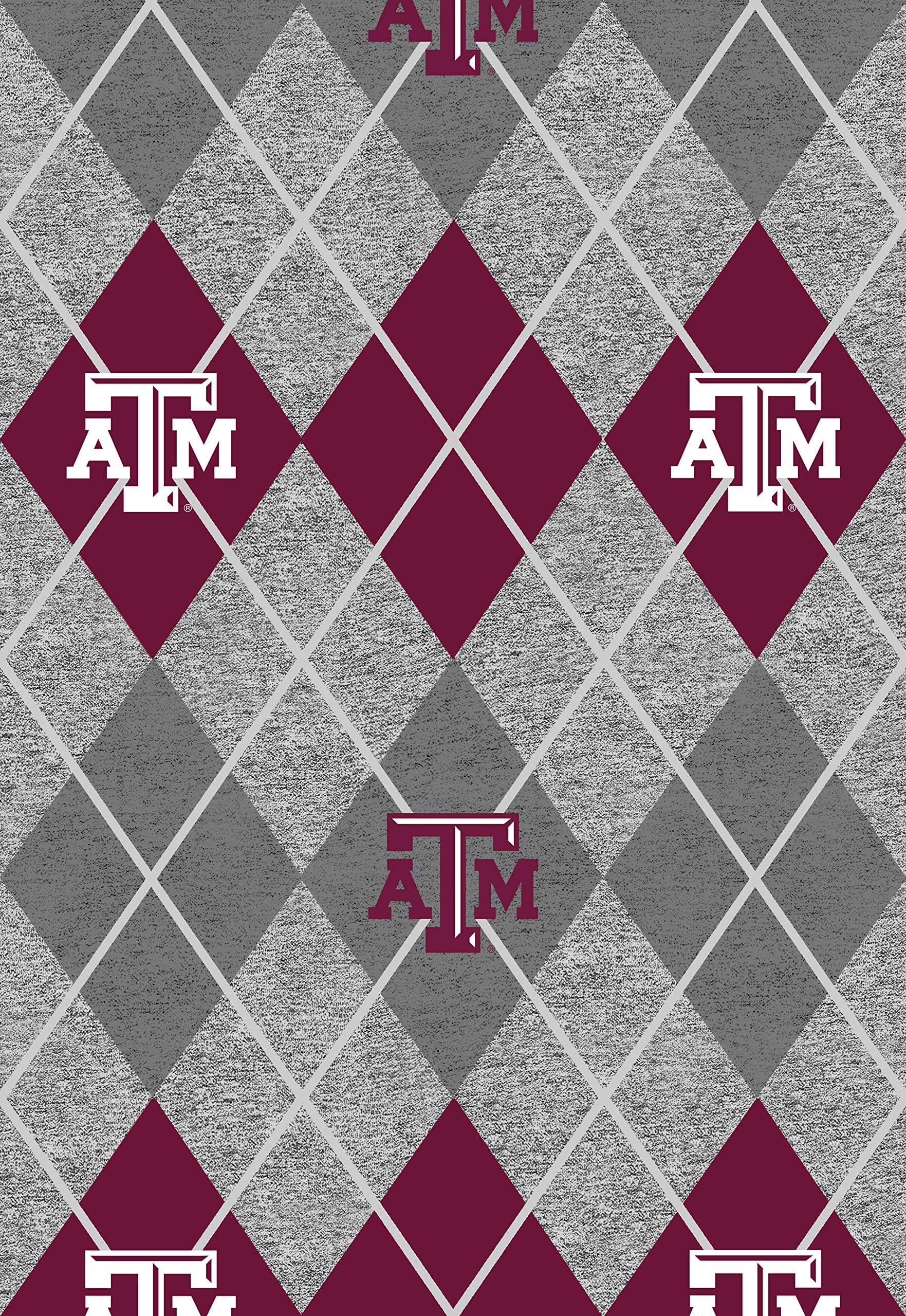 SYKEL ENTERPRISES Texas A&M Fleece Fabric Sold by The Yard-Texas A and M Aggies Heather Argyle Fleece Blanket Fabric-SYKEL TAM1148