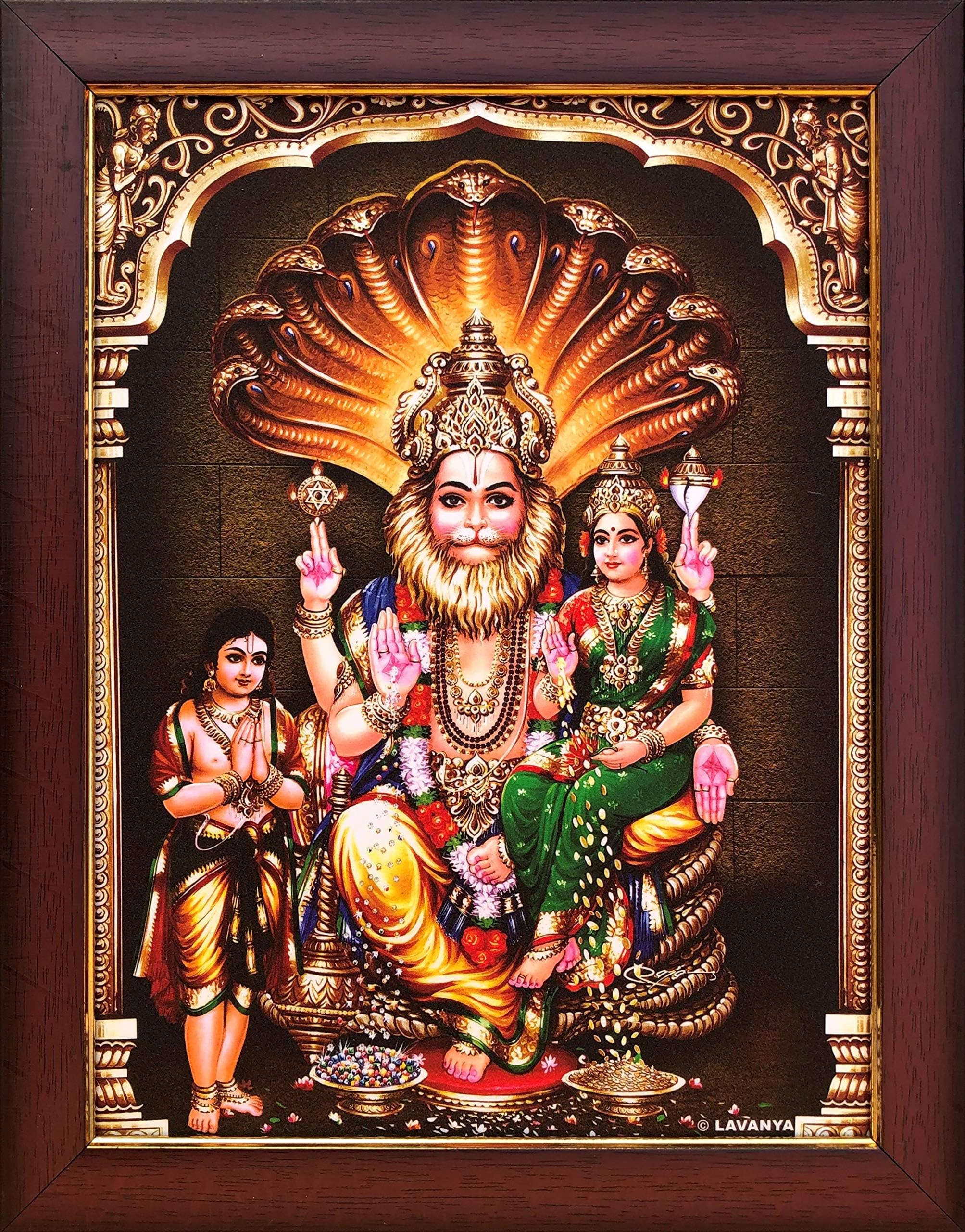 Garuda Photos - Lakshmi Narasimha Swamy Photos; Lord; God; Bhagwan; Narsingh; Narasingha; Narsimha; Narasimhar; Dev; Lakshmi; Laxmi; Devi; Sri; Swamy; Swami; ki; Trimurti; Prahlad; Photo; Frame;
