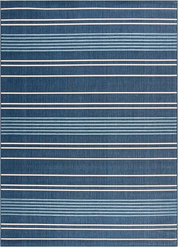 Miniatura 7 de Safavieh Courtyard Collection - Alfombra de área, 5.3 x 7.7 pies, azul marino y azul, diseño a rayas, para interiores y exteriores, lavable, ideal