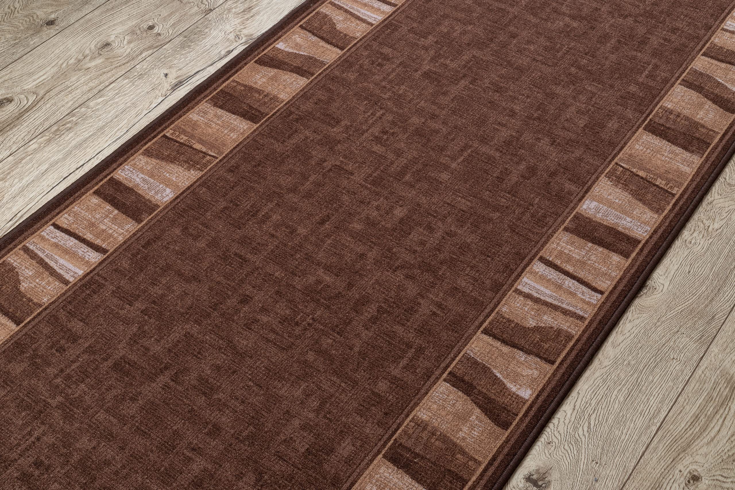 rugsx Antirutsch Teppichläufer Linea - moderner Kurzflor für Küche, Flur & Wohnzimmer, Meterware, braun 67x450 cm