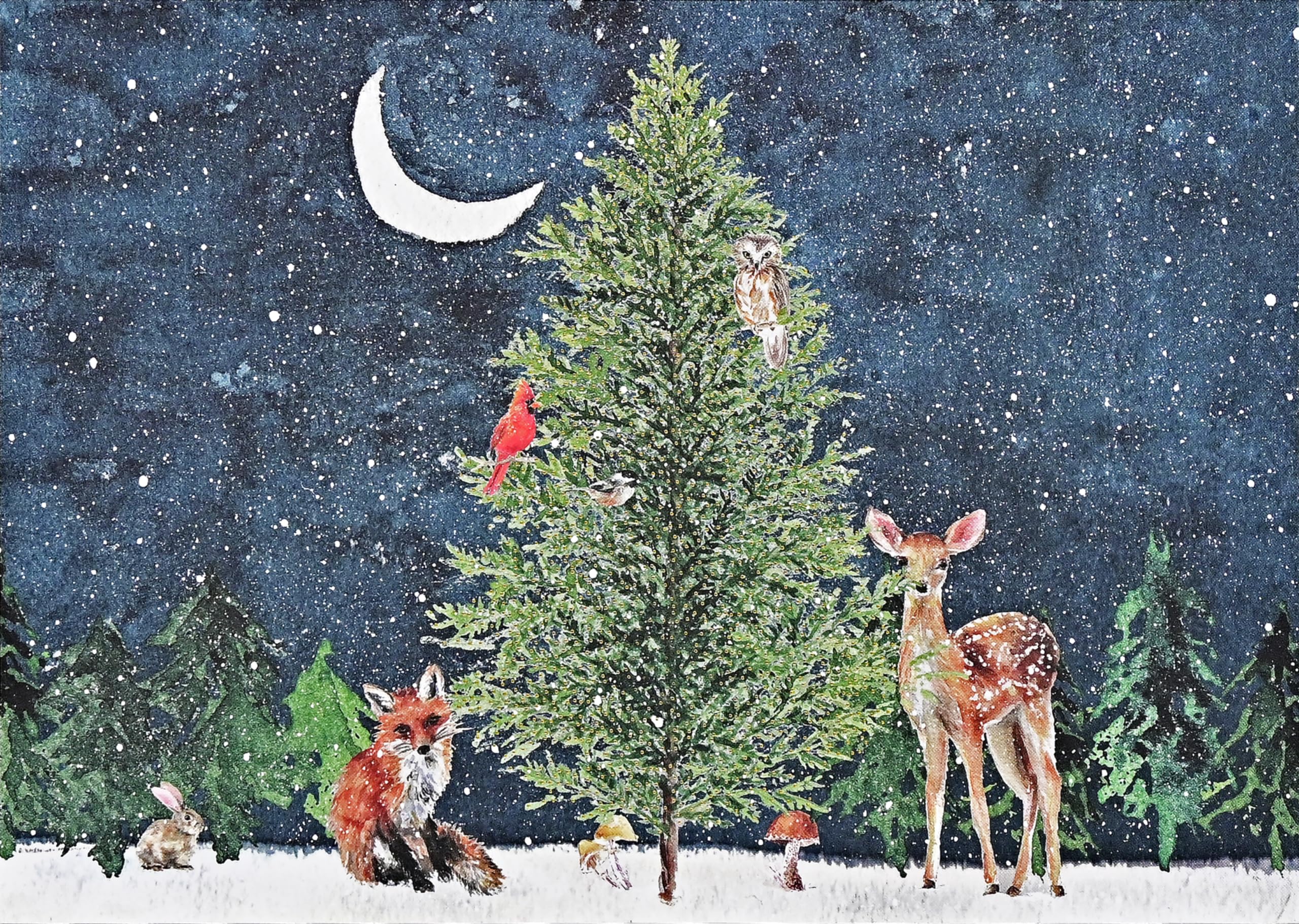 Moonlit Forest Friends Deluxe Boxed Holiday Cards (20 cards, 21 self-sealing envelopes)
