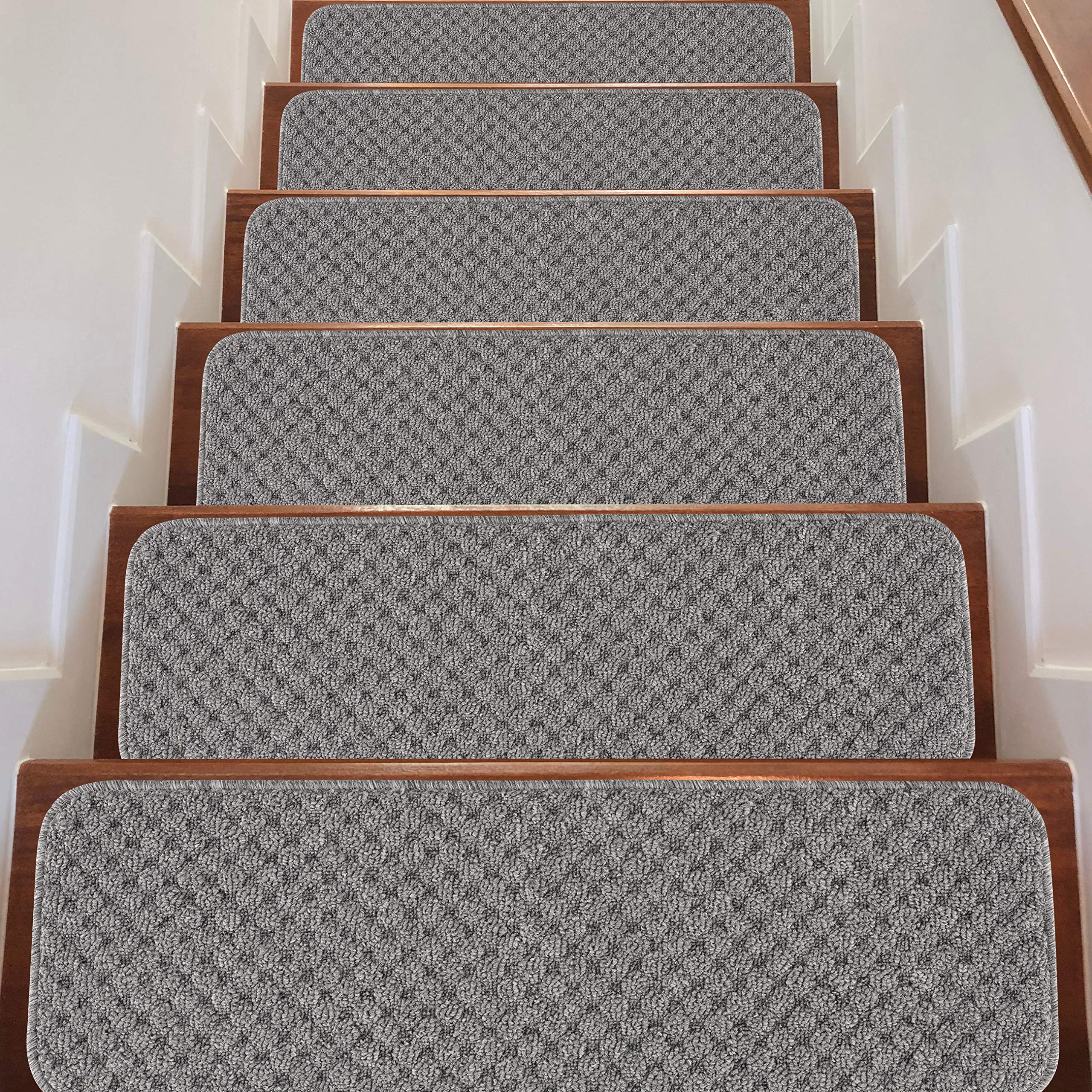 Beverly Rugs Stair Step Treads Non Slip for Wooden Steps, Indoor Carpet Runner Mats, Anti-Skid Rubber Backing, Pet Dog Stair Pads, Waffle Set of 8, Grey