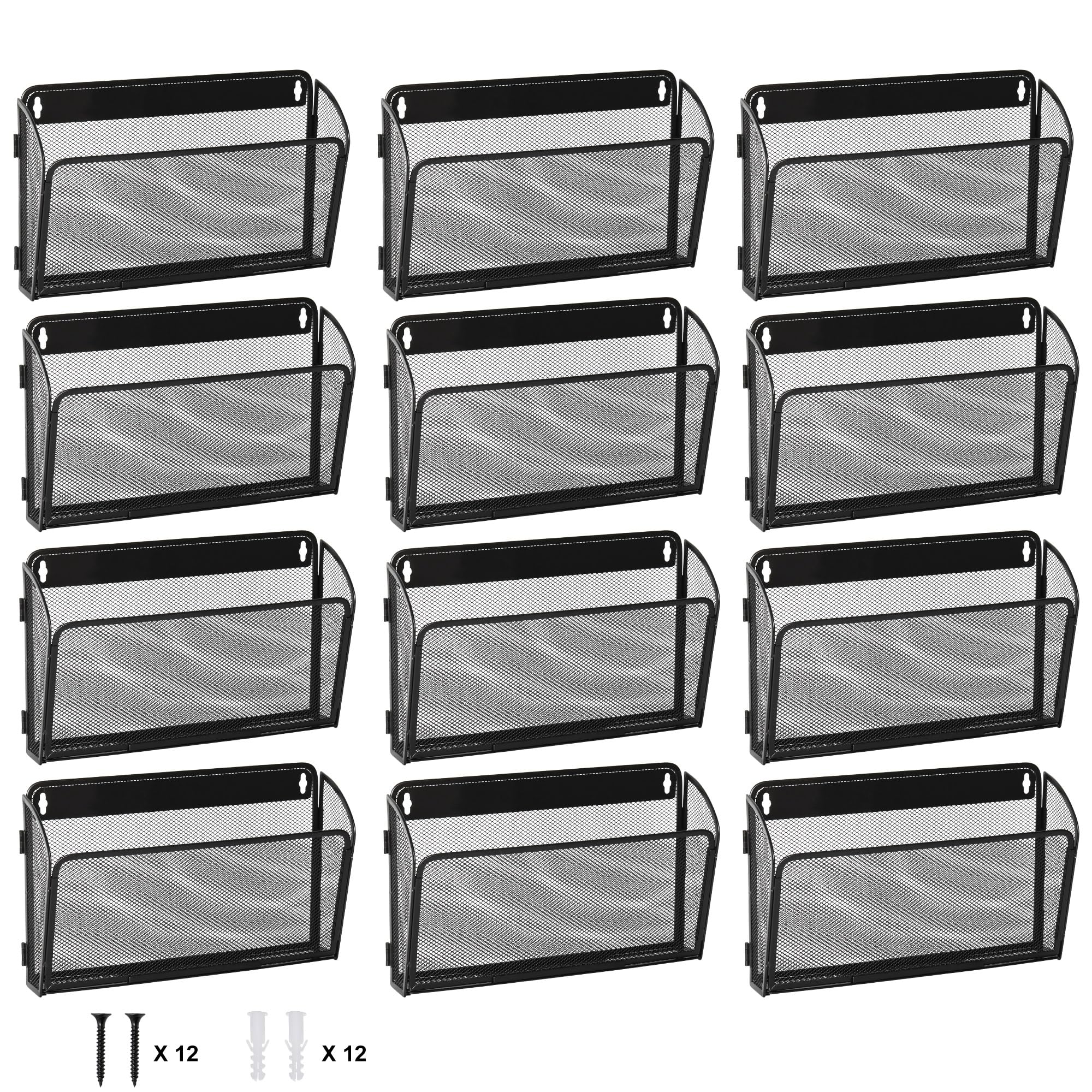 TQVAI 12 Taschen Zeitschriftenhalter Wand Metall Dokumenten A4 Papier Organizer für Büro Zuhause Schule, Schwarz