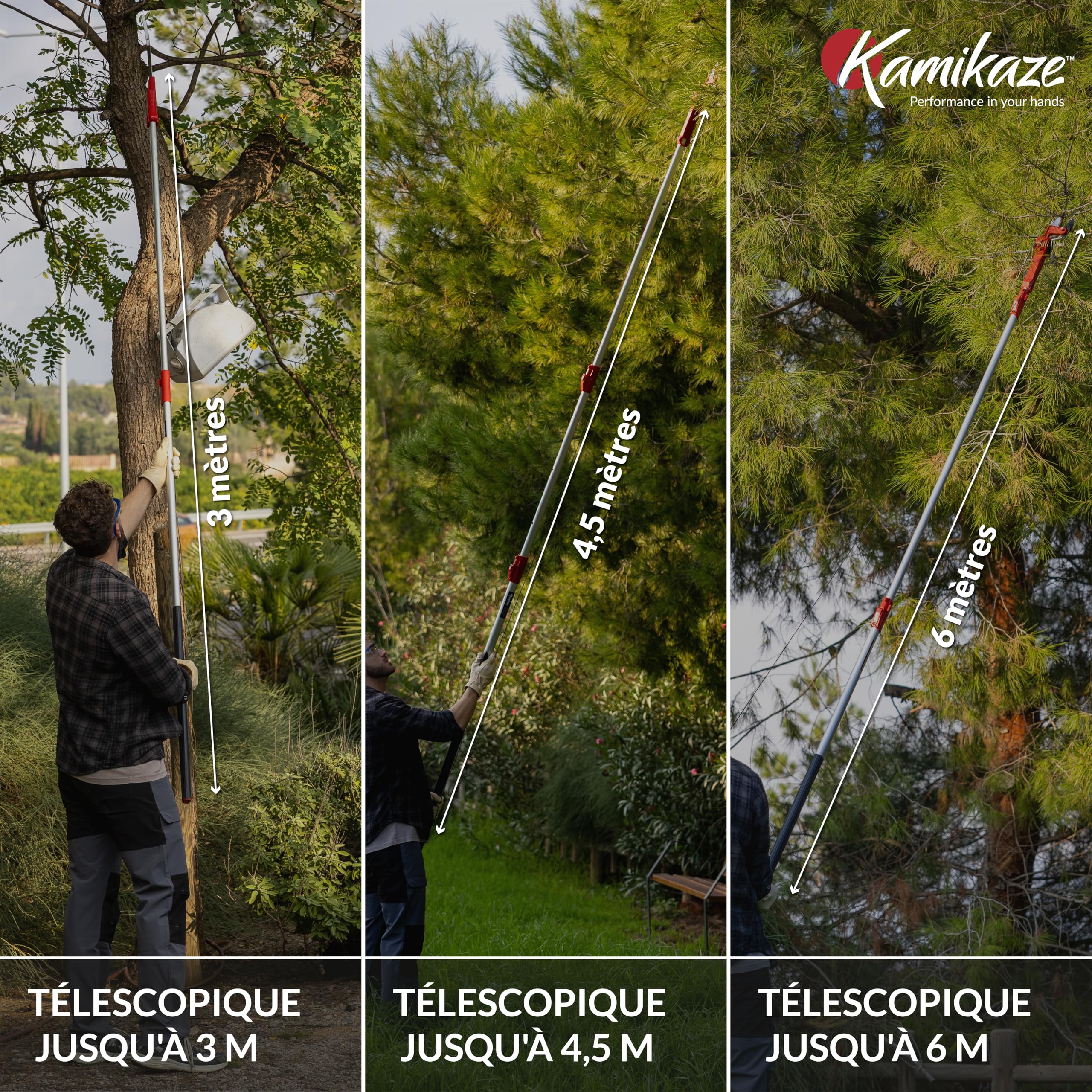 KAMIKAZE Scie multi-tool MT-330 Lame incurvée de 33 cm Coupe japonaise Manche en polyamide rouge Idéal pour l'élagage des branches et l'aménagement paysager
