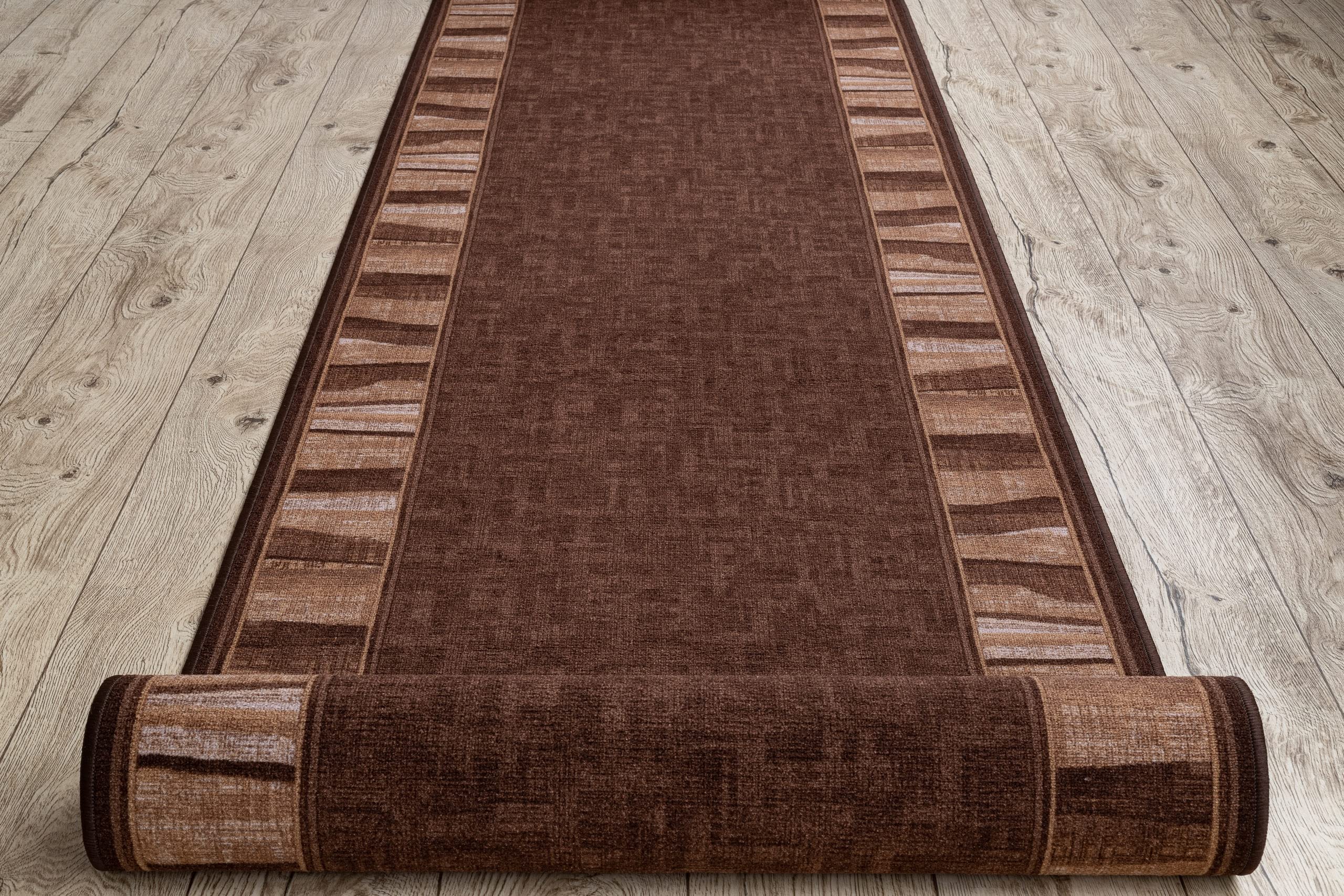 rugsx Antirutsch Teppichläufer Linea - moderner Kurzflor für Küche, Flur & Wohnzimmer, Meterware, braun 67x450 cm