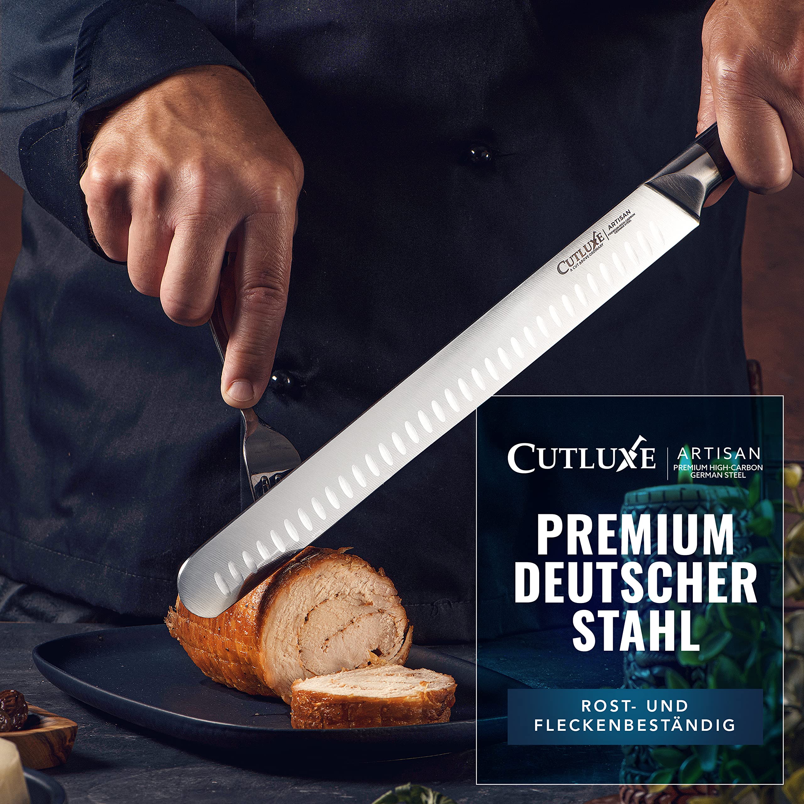 Cutluxe BBQ Messerset mit 2 - Fleischmesser & Filetiermesser zum Schneiden von Fleisch - Küchenmesser Scharf - deutscher Stahlklinge - Full Tang - Ergonomische Griffe - Artisan Serie