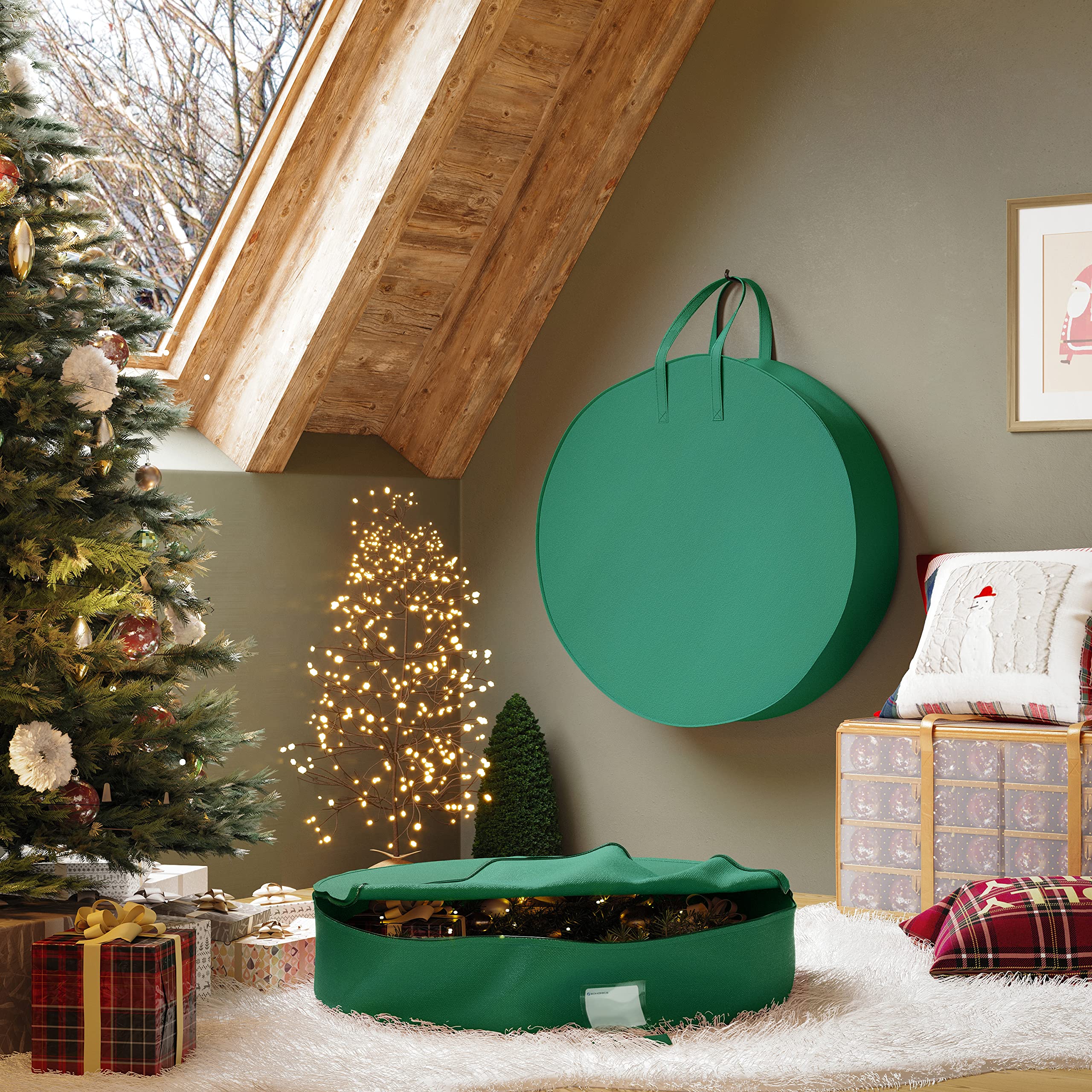 SONGMICS Aufbewahrungstaschen für Adventskranz, 2er Set, Aufbewahrung von Weihnachtsdeko, mit Griffen, Doppelreißverschluss und Etikettenhalter, 76,2 
