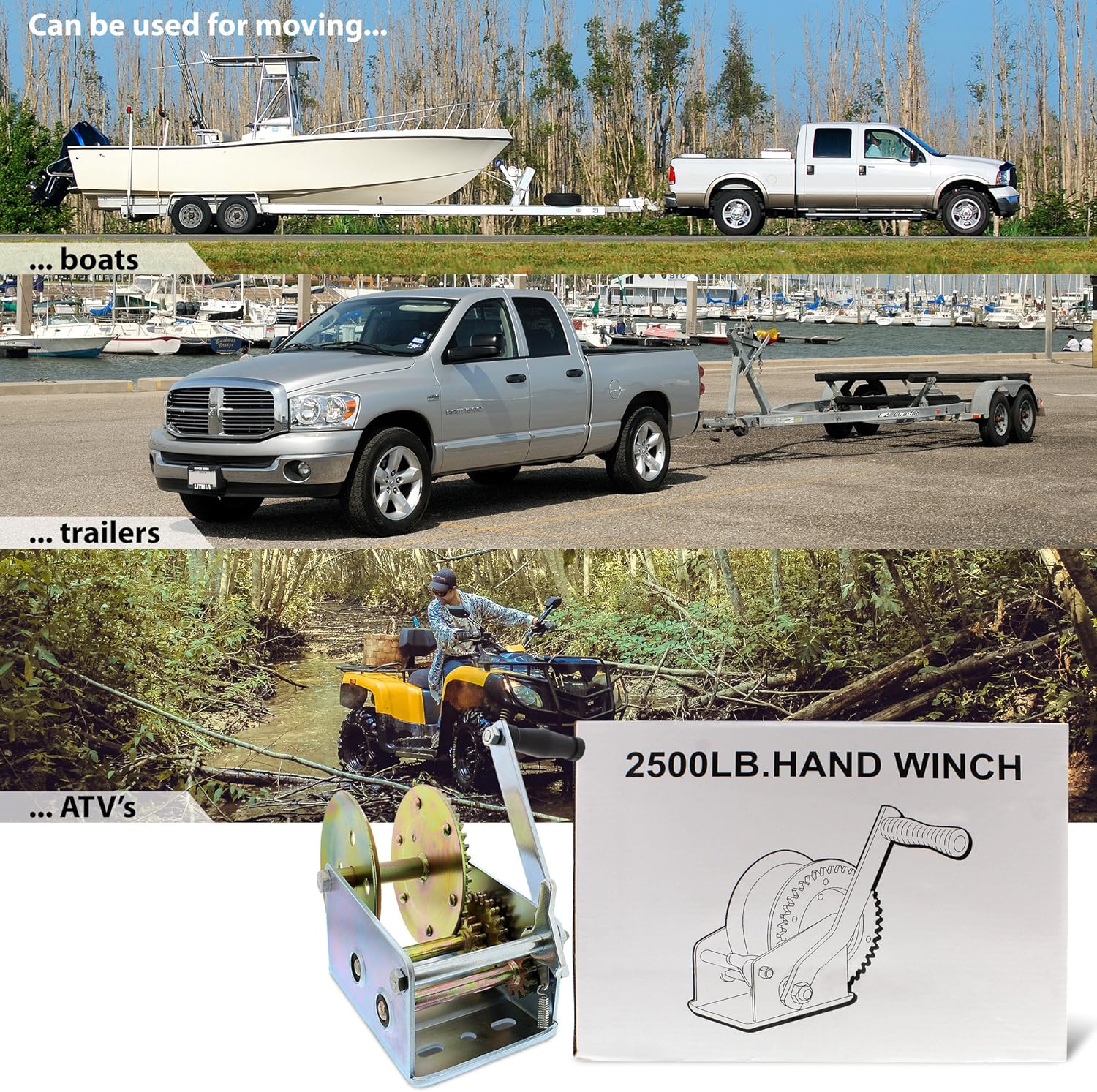 Holiday Deals 🛒 ABN Hand Winch Crank Gear Winch, Heavy Duty, up to 2500 lbs for Trailer, Boat or ATV