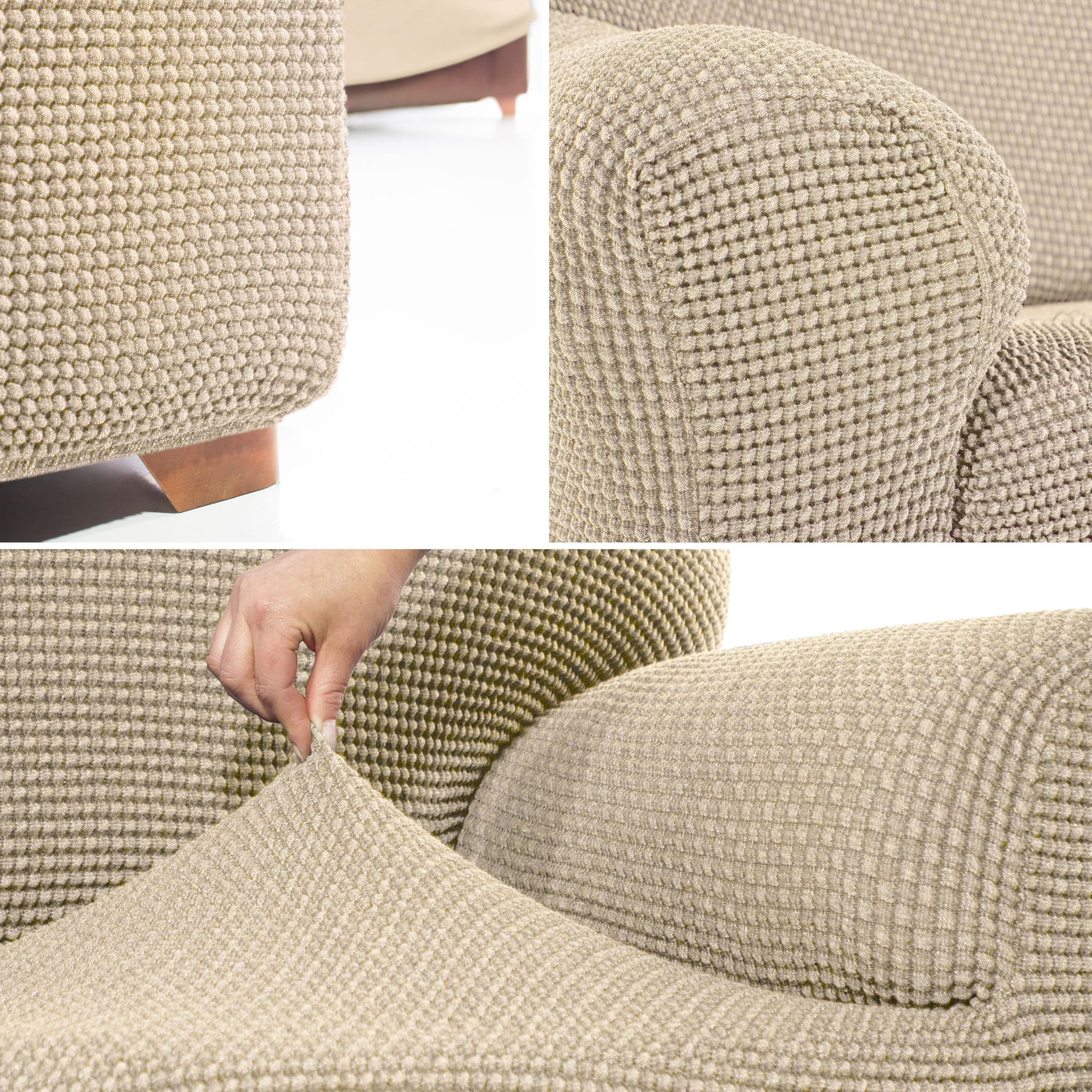 FAVERTI® Funda Super Elástica Chaise Longue Brazo Corto Derecho (Visto de Frente) | Modelo NOVELE | Beige | Protector de Calidad de Tejido Jacquard Tacto algodón
