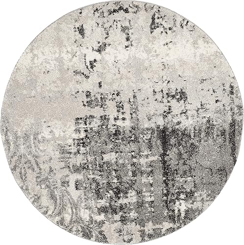 Miniatura 2 de SAFAVIEH Retro Collection RET2139 - Alfombra redonda de 6 pies color gris clarogris RET2139, moderno, abstracto, no desprende pelusa, comedor,