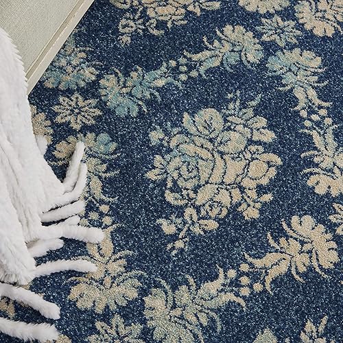 Miniatura 3 de Nourison Tranquil Damask NavyLight Blue - Alfombra de 6 x 9 pies, fácil de limpiar, no se desprende, para dormitorio, sala de estar, comedor, cocina