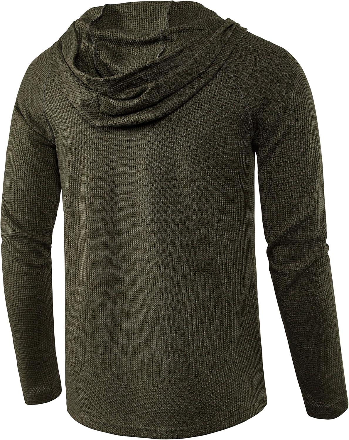 Men's Causal Pullover Hoodie Lightweight Solid Color Hooded Sweatshirt Tops Long Sleeve Waffle-Knit Henley Shirt - Image 2