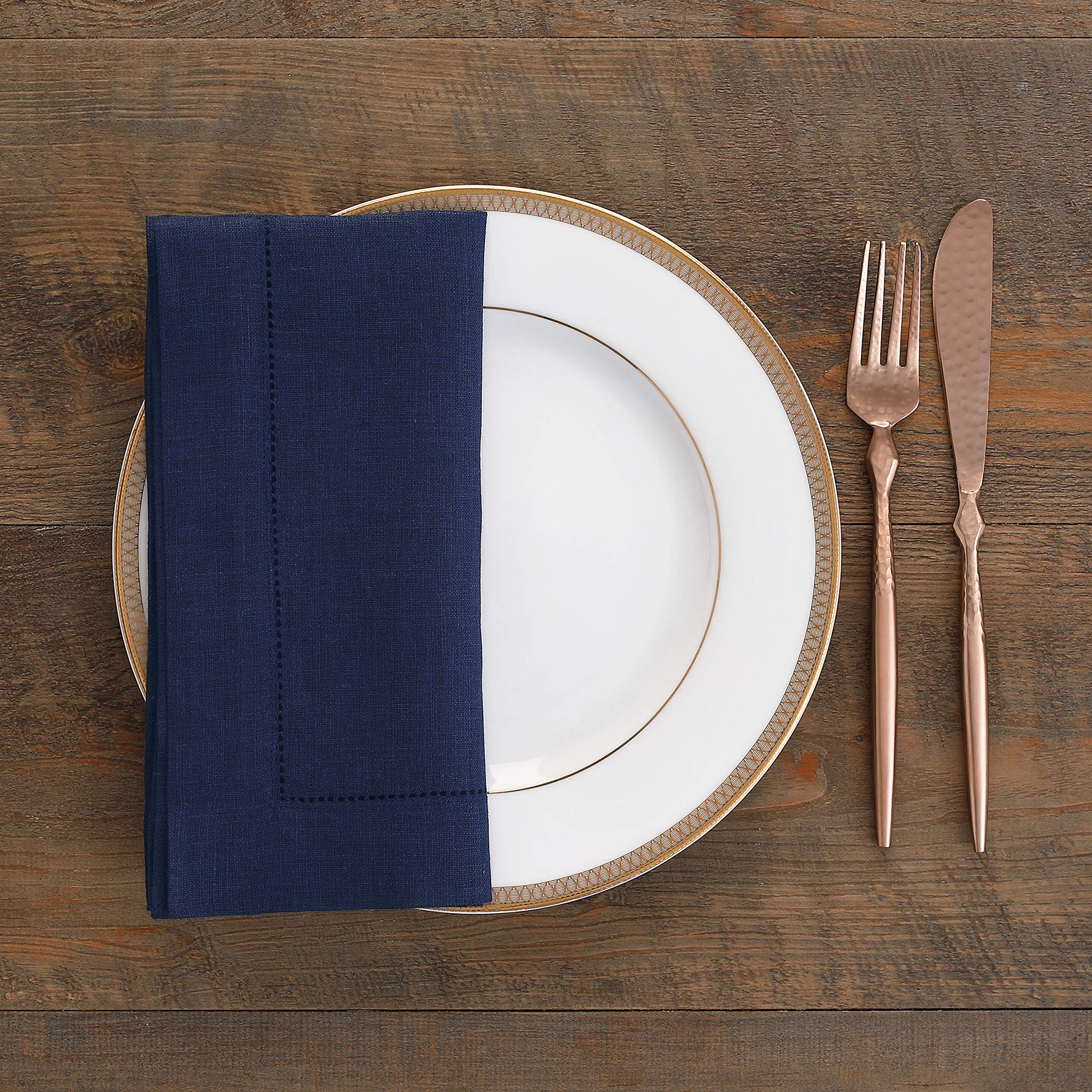 Solino Home Linen Dinner Napkins ?Çô 100% Pure Linen Navy Napkins, Classic Hemstitch ?Çô Hanukkah, Christmas Napkins 20 x 20 Inch ?Çô Handcrafted from European Flax ?Çô Set of 6