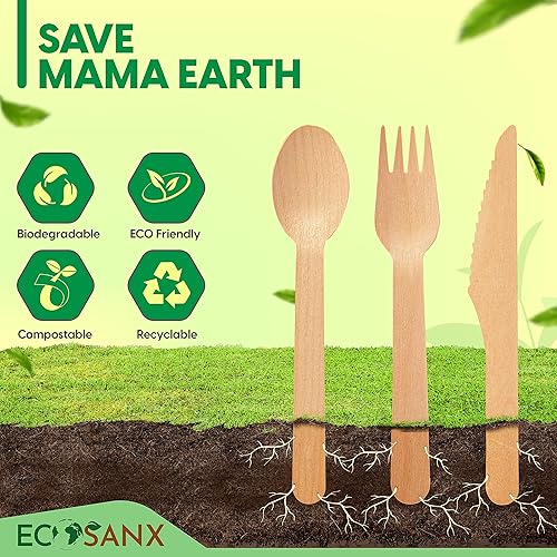 Miniatura 10 de Juego de 120 tenedores de madera  Tenedores compostables sin astillas de 6.5 pulgadas, biodegradables, ecológicos, utensilios de bambú 100%
