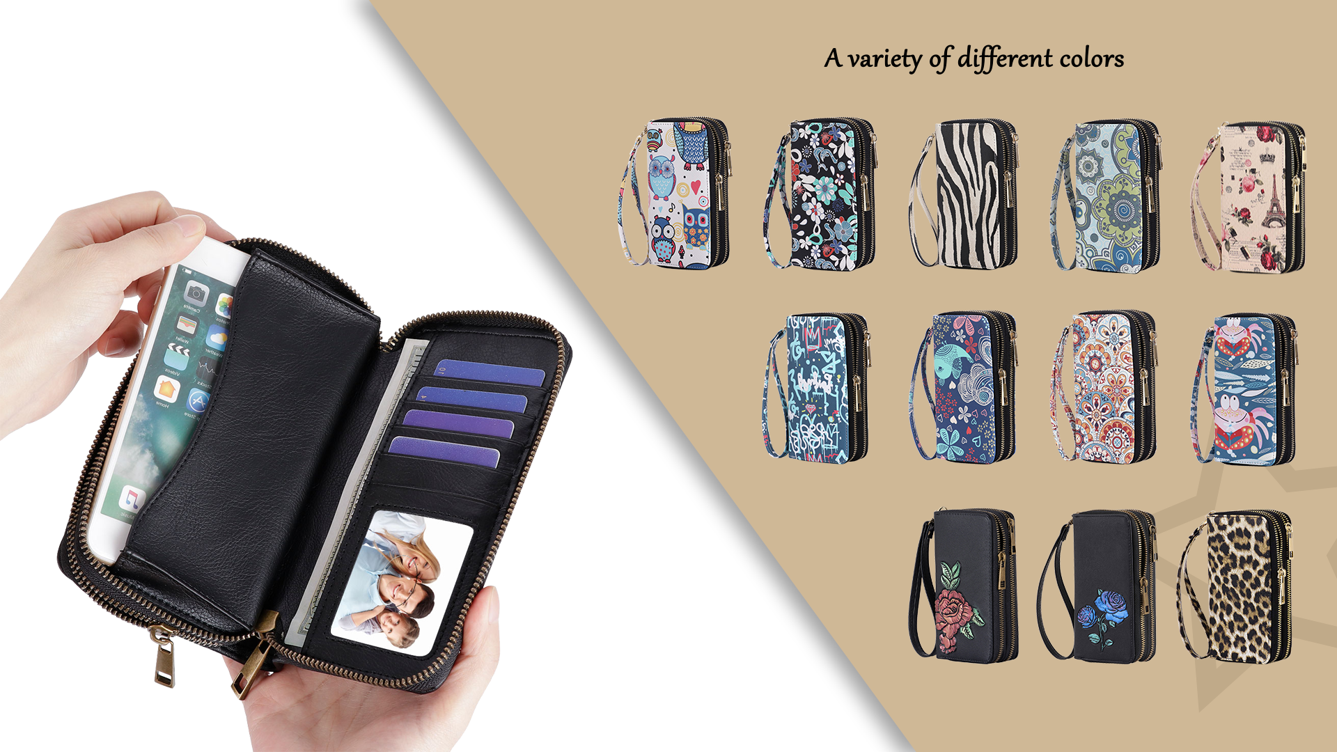 HAWEE Cellphone Wallet for Women Dual Zipper Long Purse with