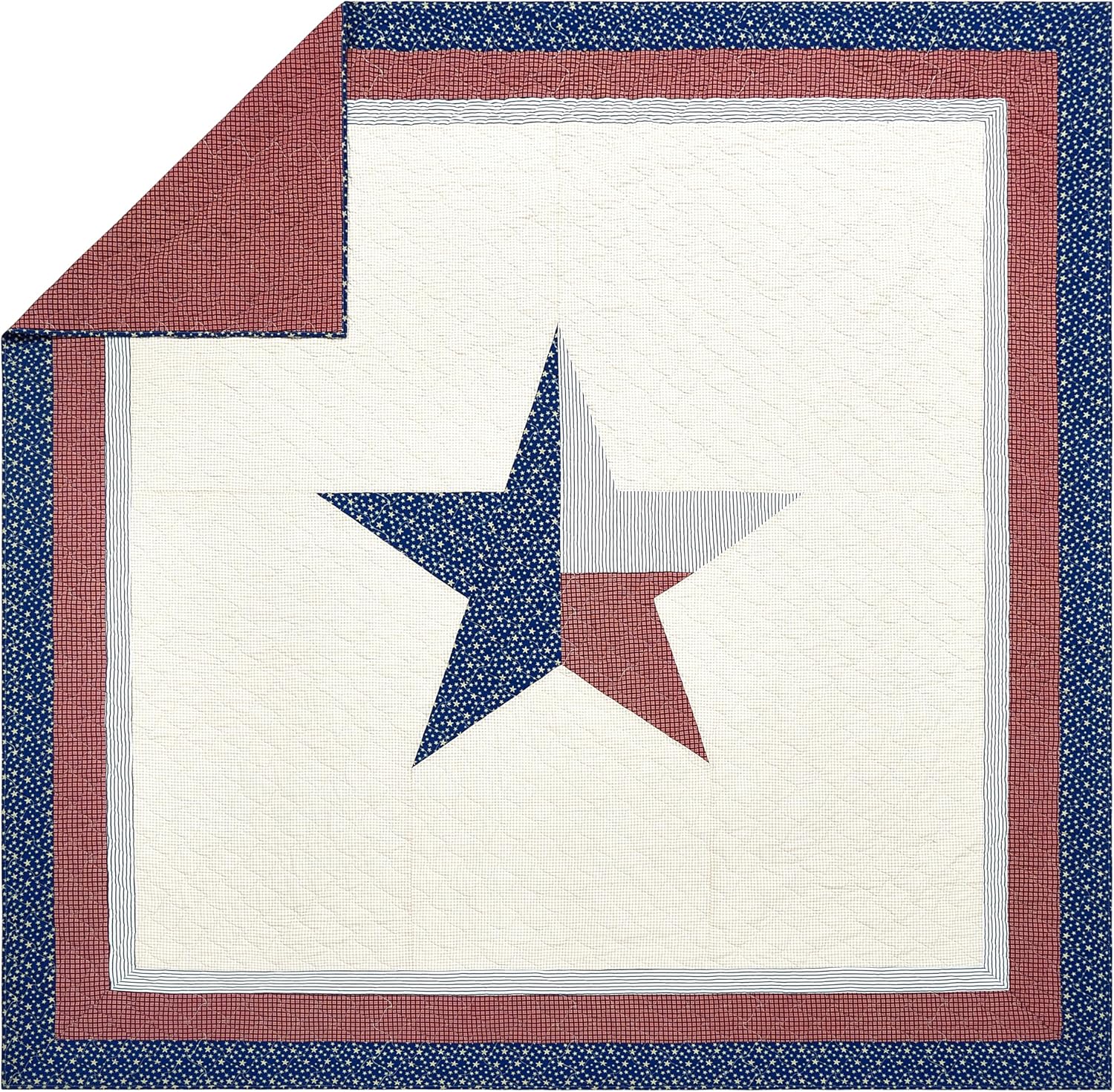 Lone Star 3-Piece 100% Cotton Quilt and Pillow Sham Set, Americana Vintage-Inspired Coverlet Quilt Set - Full Queen Size, Red/Blue/Cream