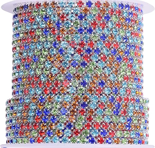 Miniatura 61 de KAOYOO - Cadena con cuentas de diamantes de imitación, 9 metros (10 yardas) para manualidades, joyas y decoración de bodas. Plata con cuentas