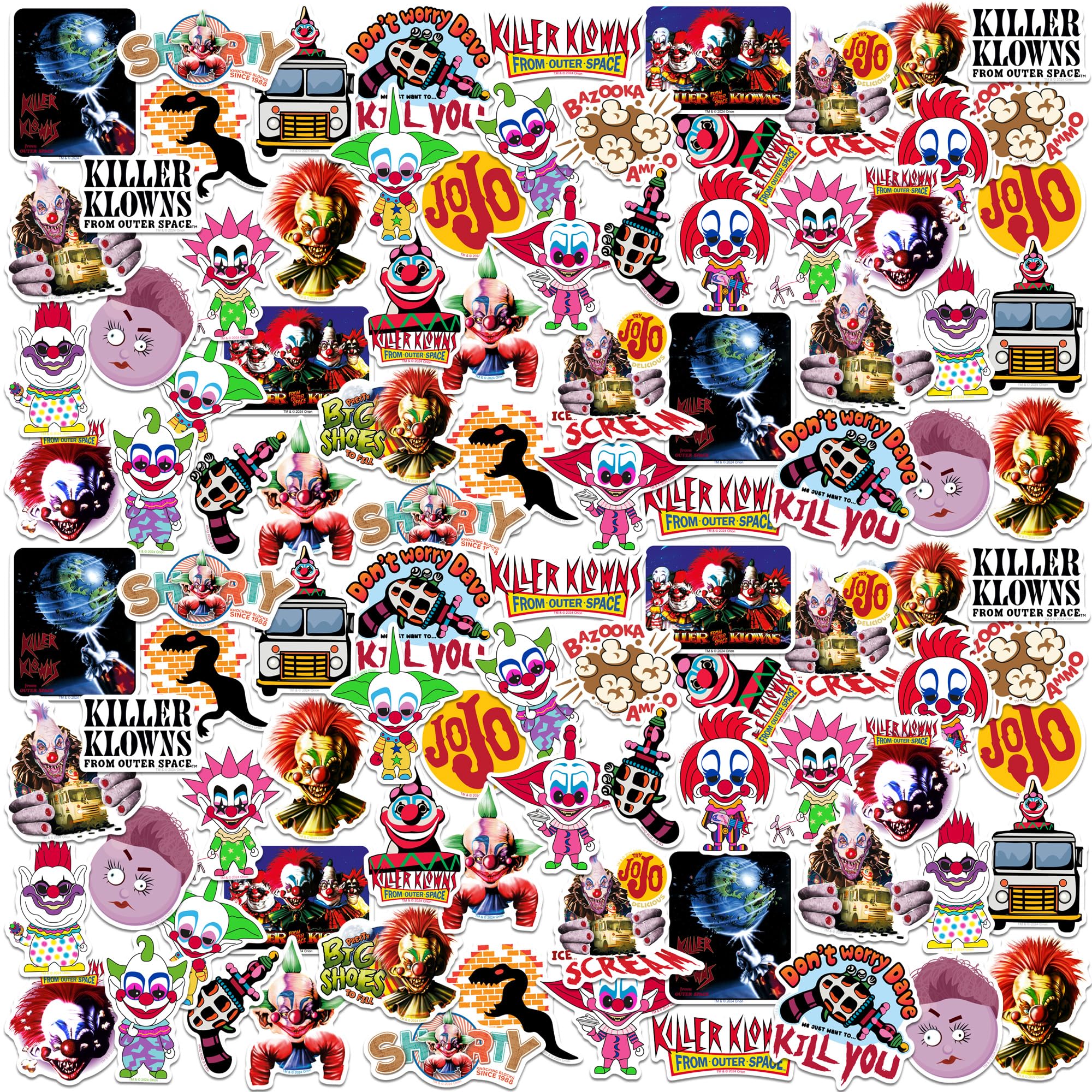 Killer Klowns from Outer Space 100ct Vinyl Large Deluxe Stickers Variety Pack - Laptop, Water Bottle, Scrapbooking, Tablet, Skateboard, Indoor/Outdoor
